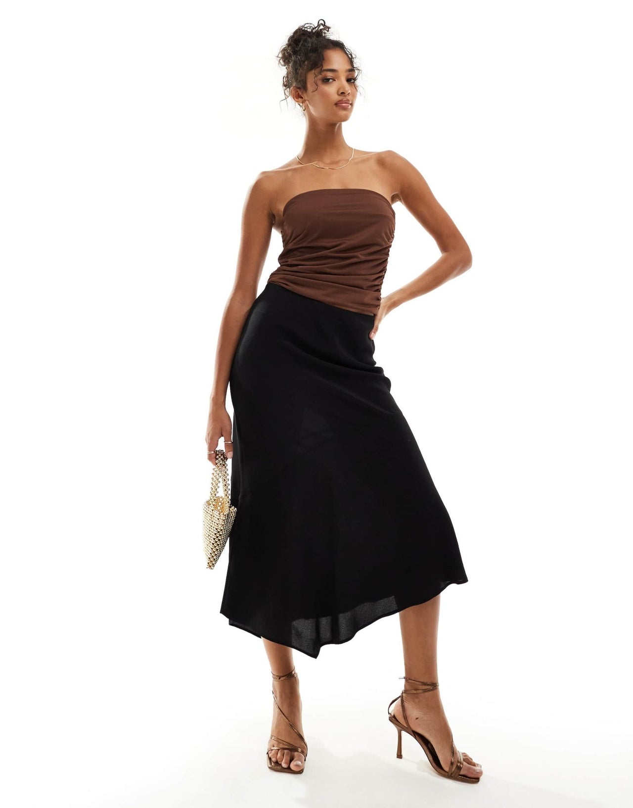 ASOS DESIGN ruched bandeau top in brown - ASOS Sample Sale EU Store
