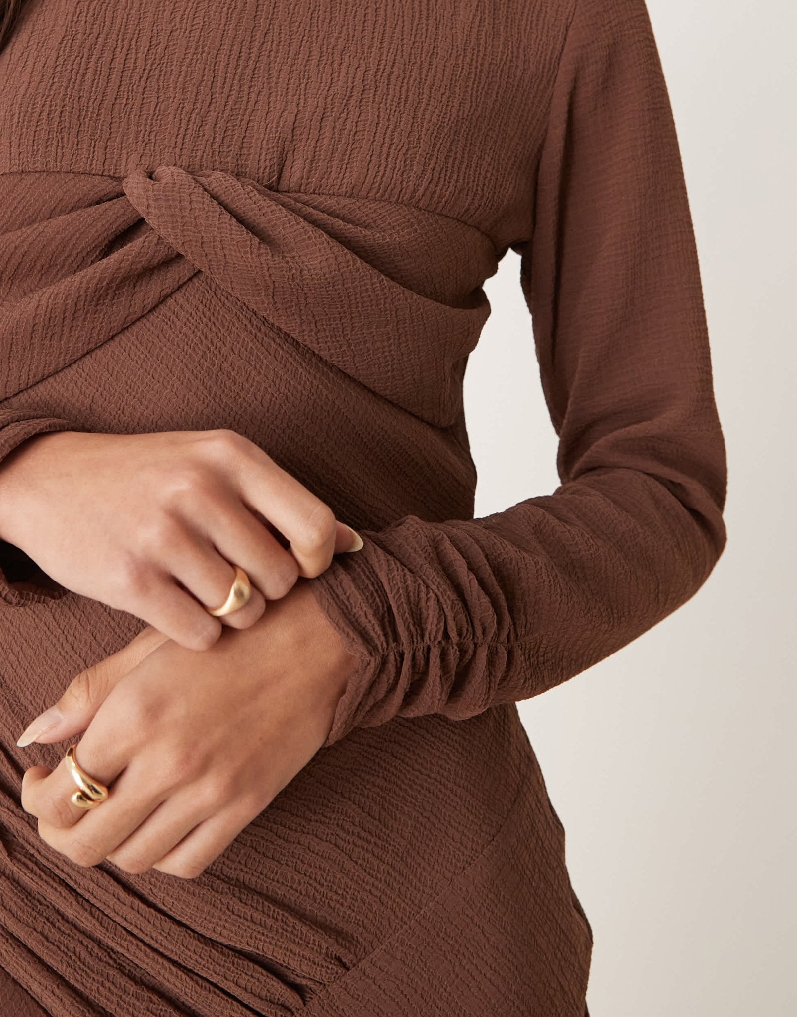 ASOS DESIGN ruched bust crinkle bias maxi dress with gathers in chocolate brown - ASOS Sample Sale EU Store