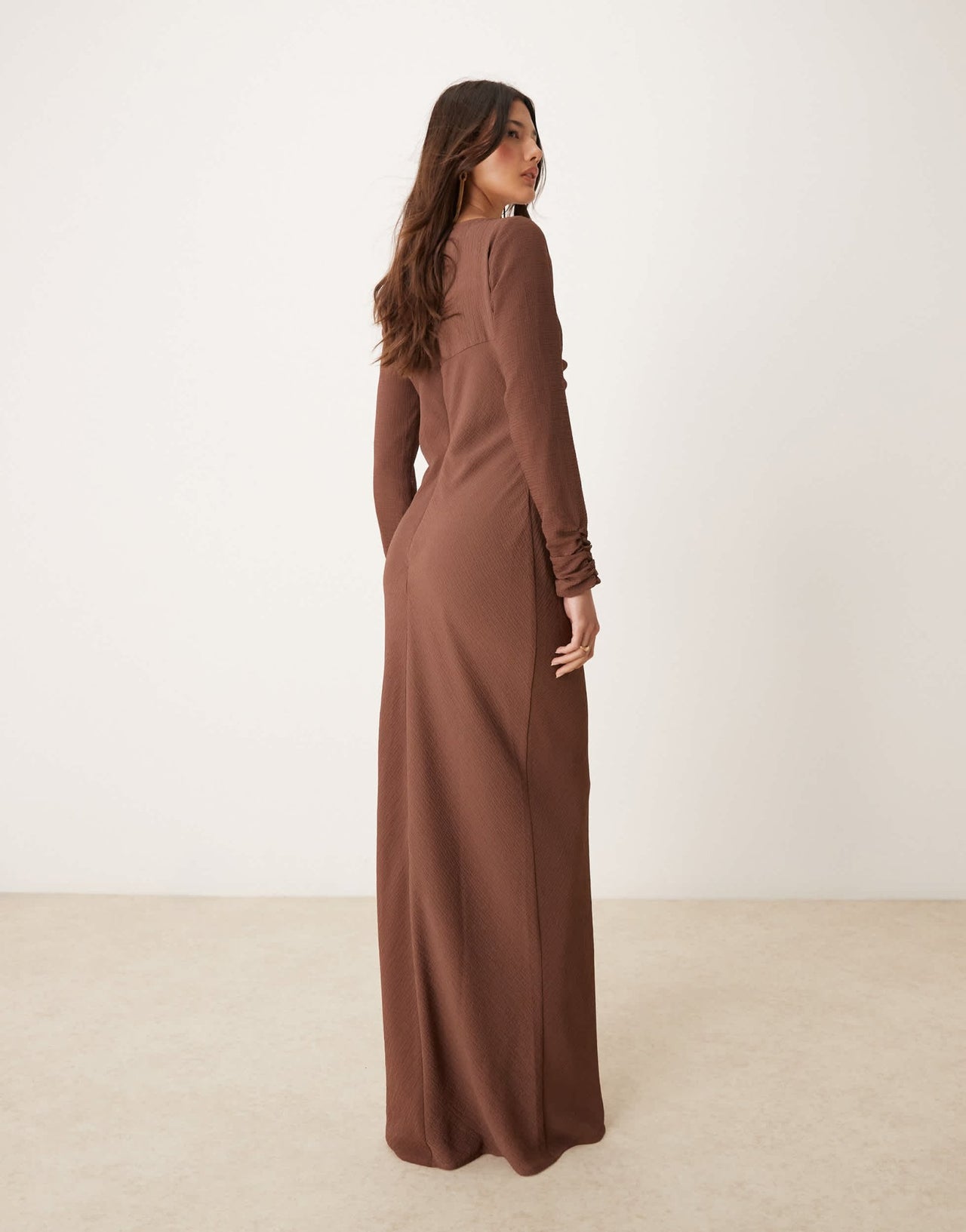 ASOS DESIGN ruched bust crinkle bias maxi dress with gathers in chocolate brown - ASOS Sample Sale EU Store