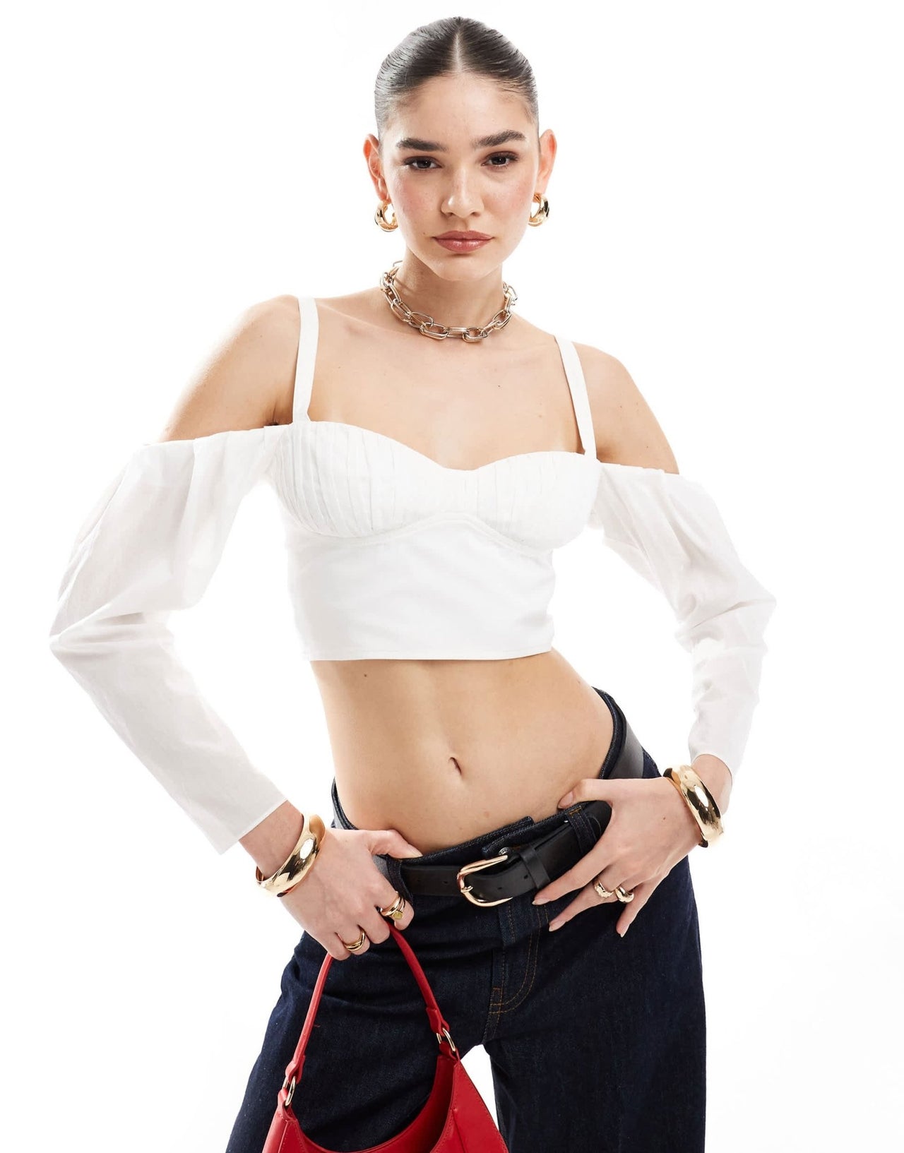 ASOS DESIGN ruched bust crop top with exaggerated sleeves in white - ASOS Sample Sale EU Store