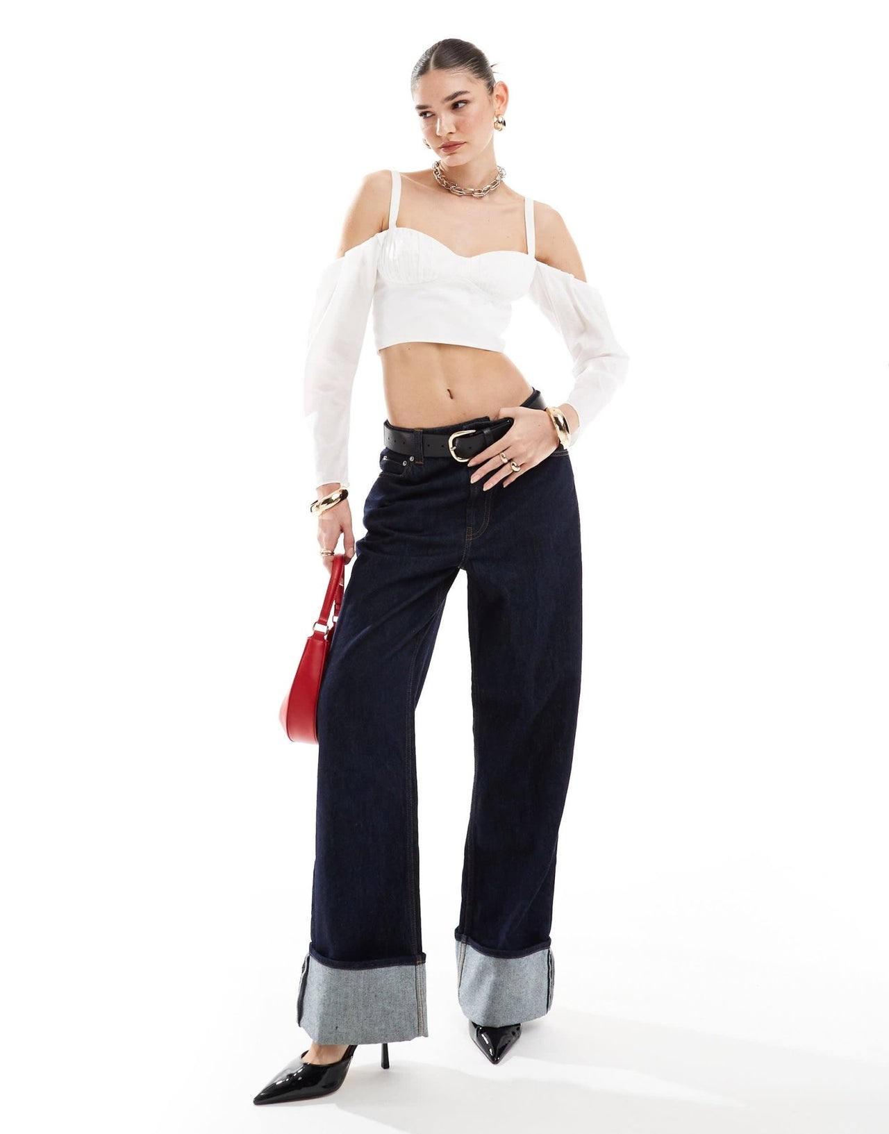 ASOS DESIGN ruched bust crop top with exaggerated sleeves in white - ASOS Sample Sale EU Store
