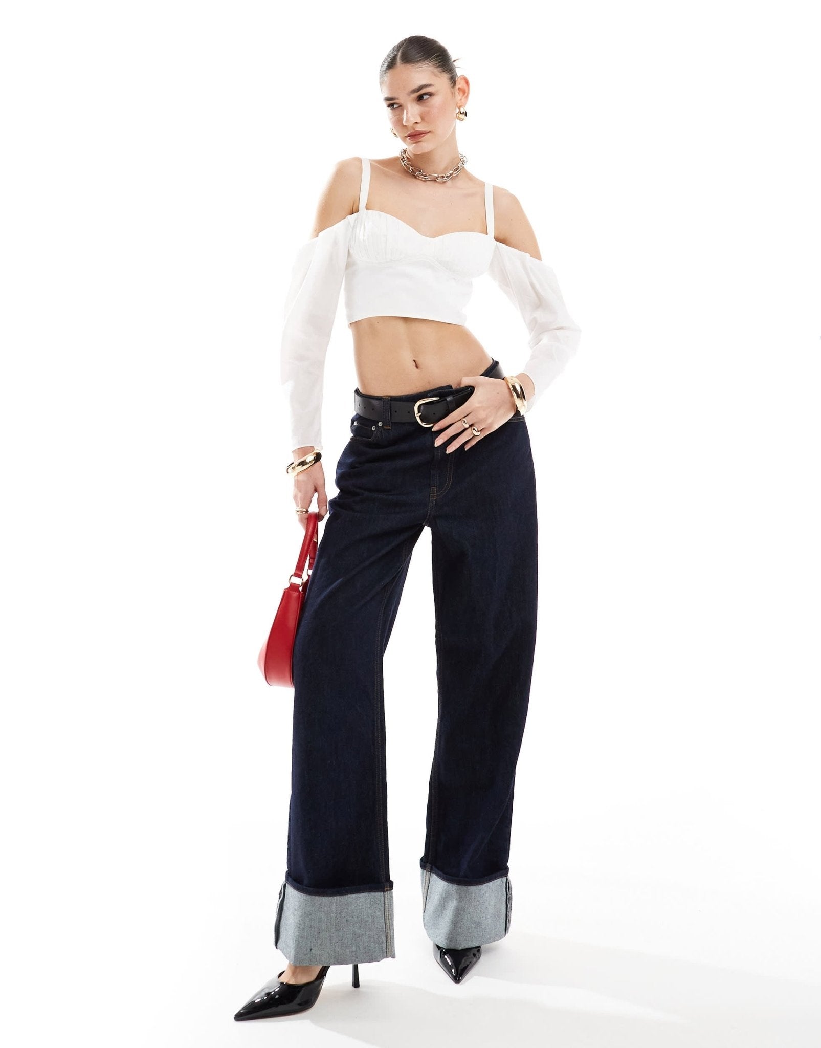 ASOS DESIGN ruched bust crop top with exaggerated sleeves in white - ASOS Sample Sale EU Store