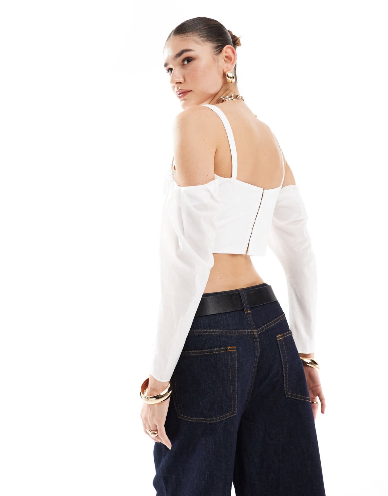 ASOS DESIGN ruched bust crop top with exaggerated sleeves in white - ASOS Sample Sale EU Store