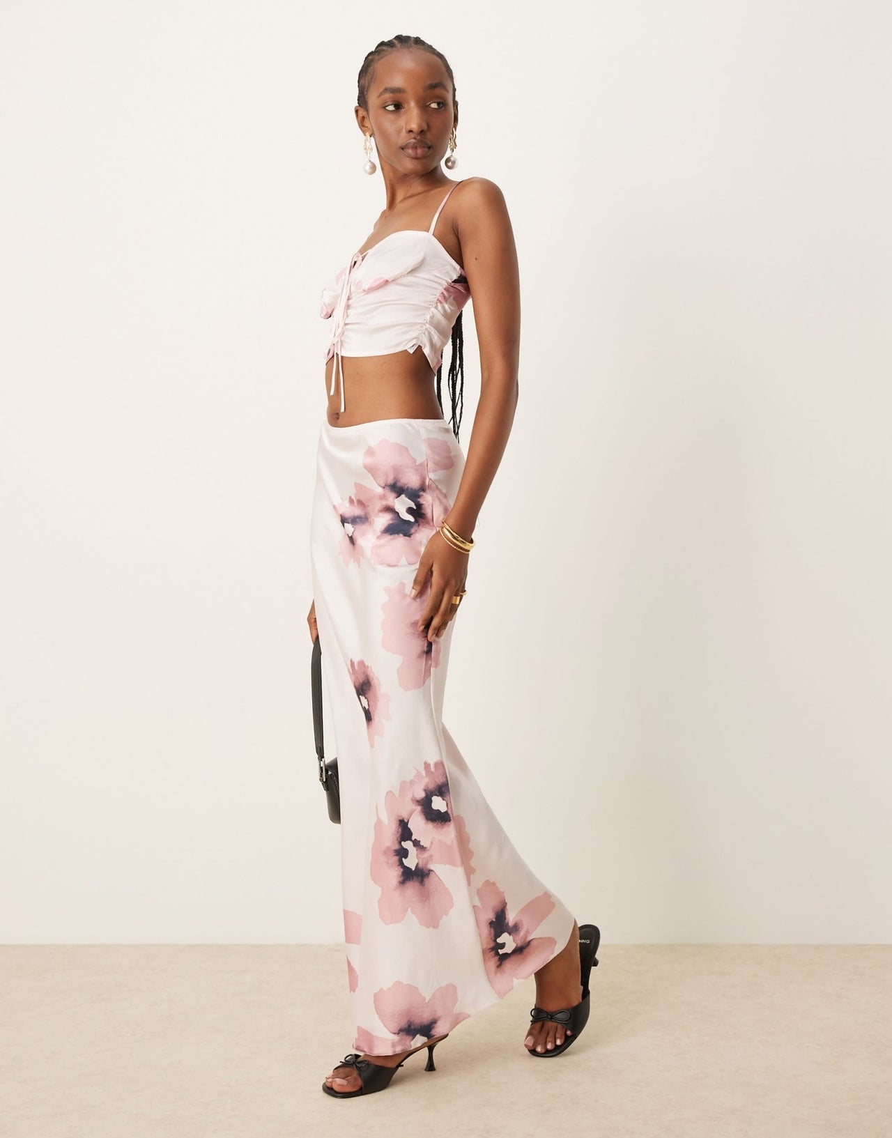 'ASOS DESIGN ruched front satin cami co - ord in watercolour floral - ASOS Sample Sale EU Store