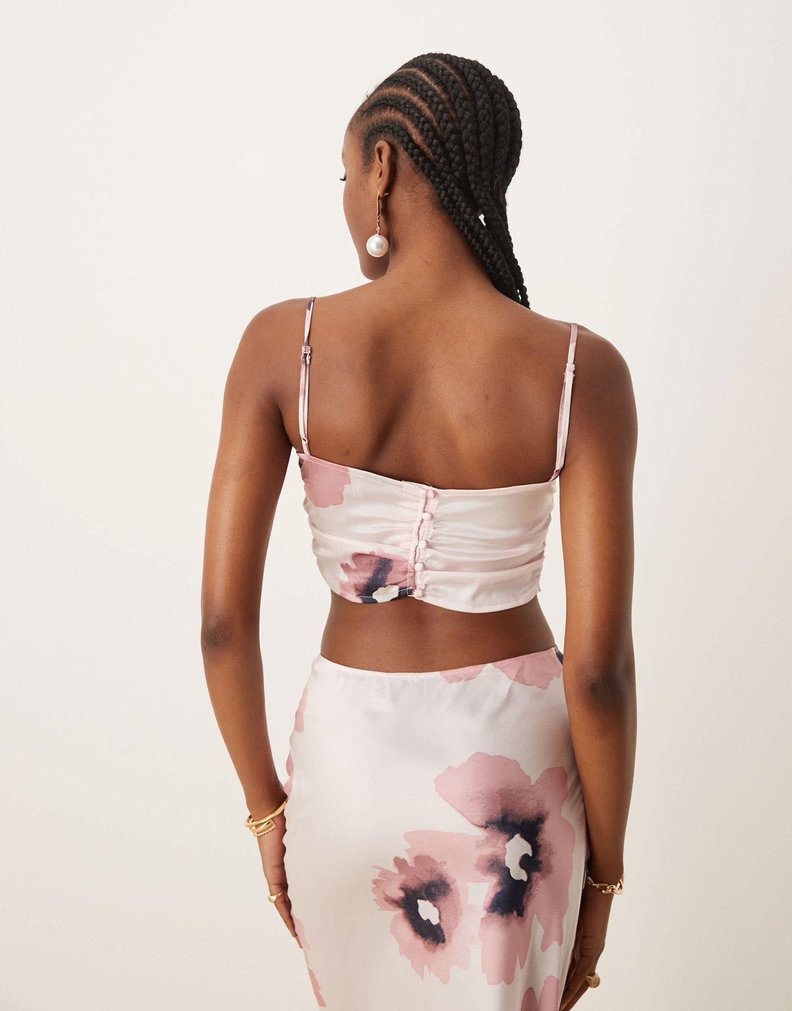 'ASOS DESIGN ruched front satin cami co - ord in watercolour floral - ASOS Sample Sale EU Store