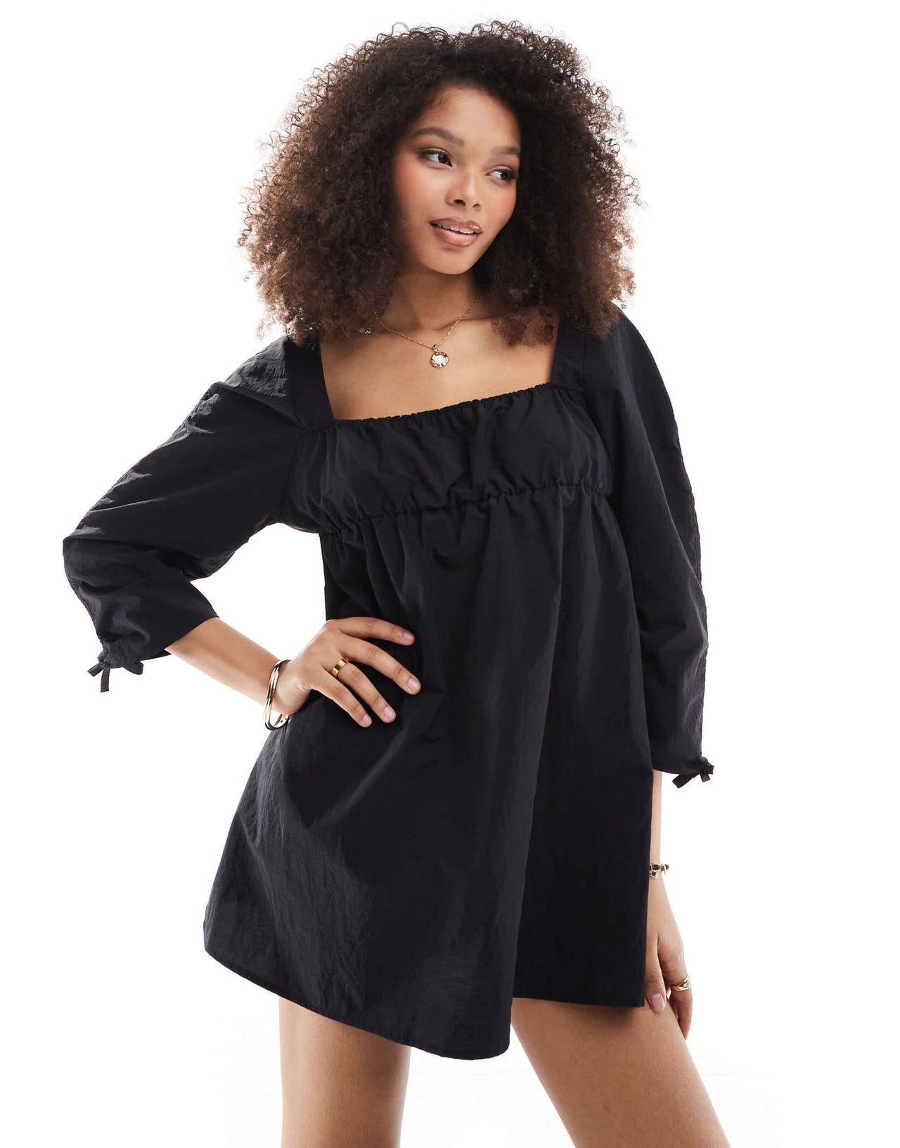 ASOS DESIGN ruched sleeve mini dress in black - ASOS Sample Sale EU Store
