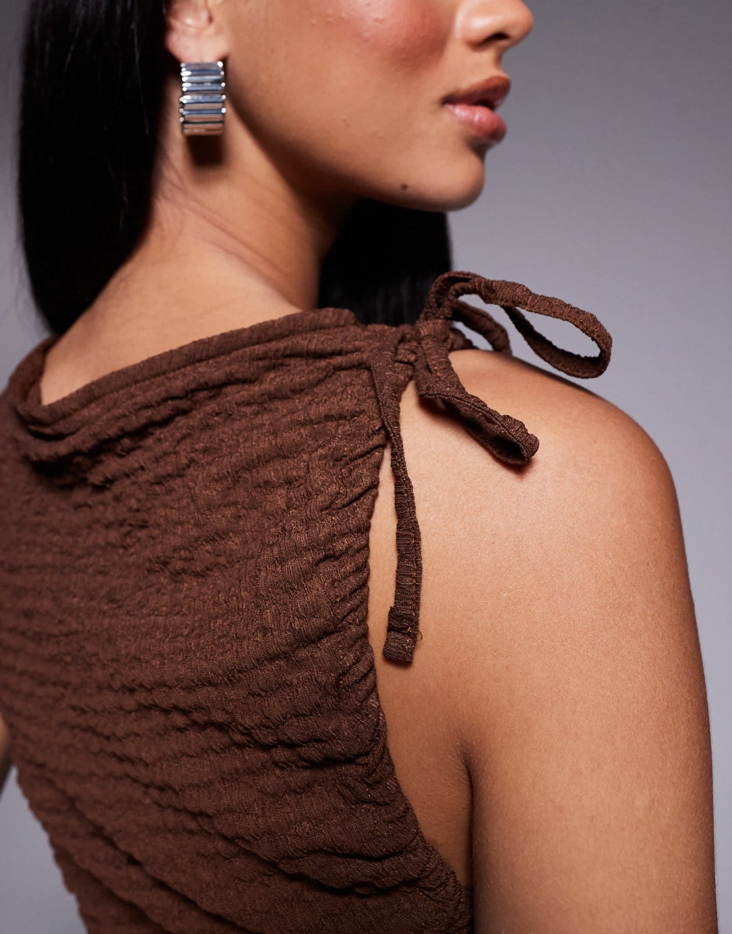 ASOS DESIGN ruched tie side textured vest in brown - ASOS Sample Sale EU Store