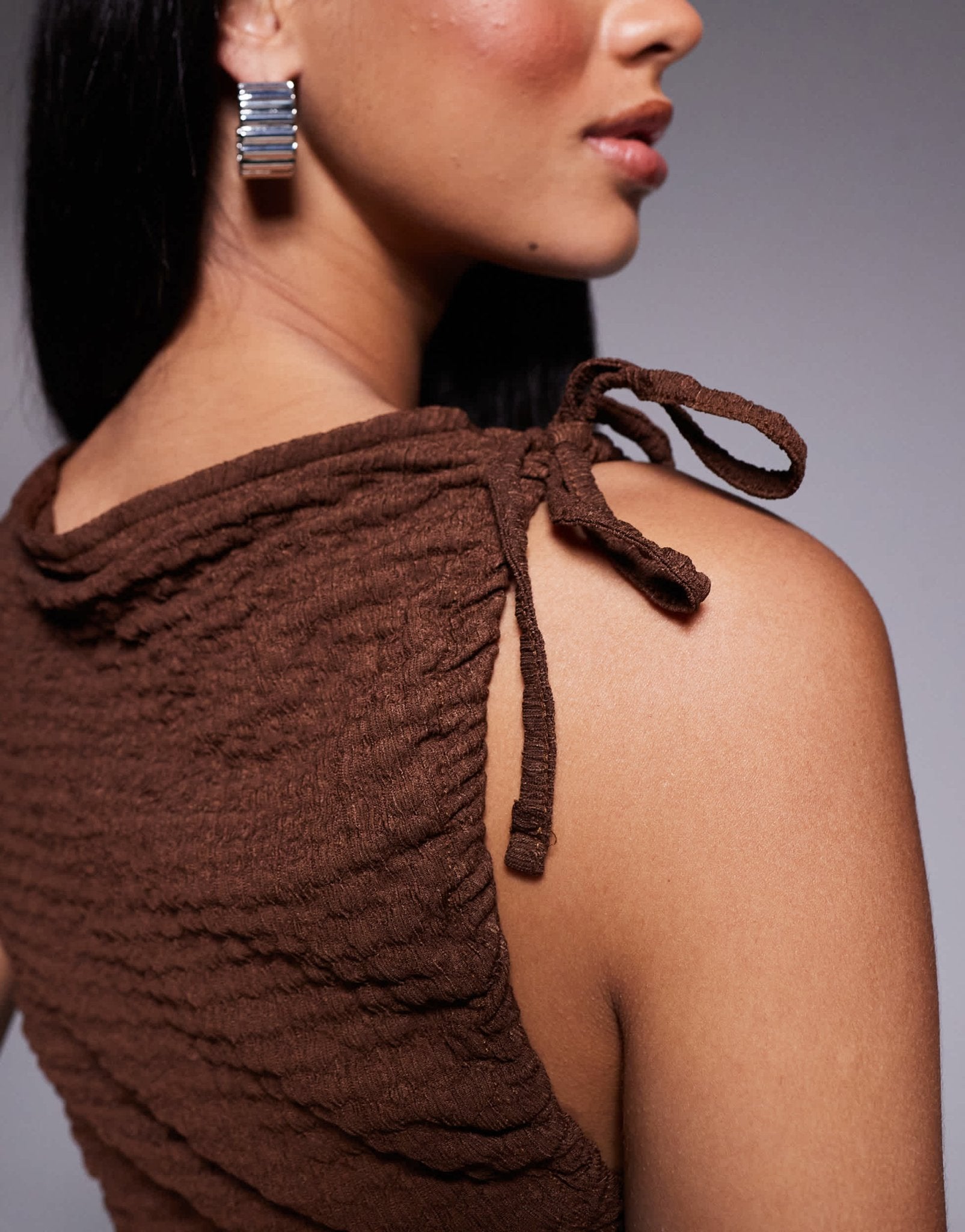 ASOS DESIGN ruched tie side textured vest in brown - ASOS Sample Sale EU Store