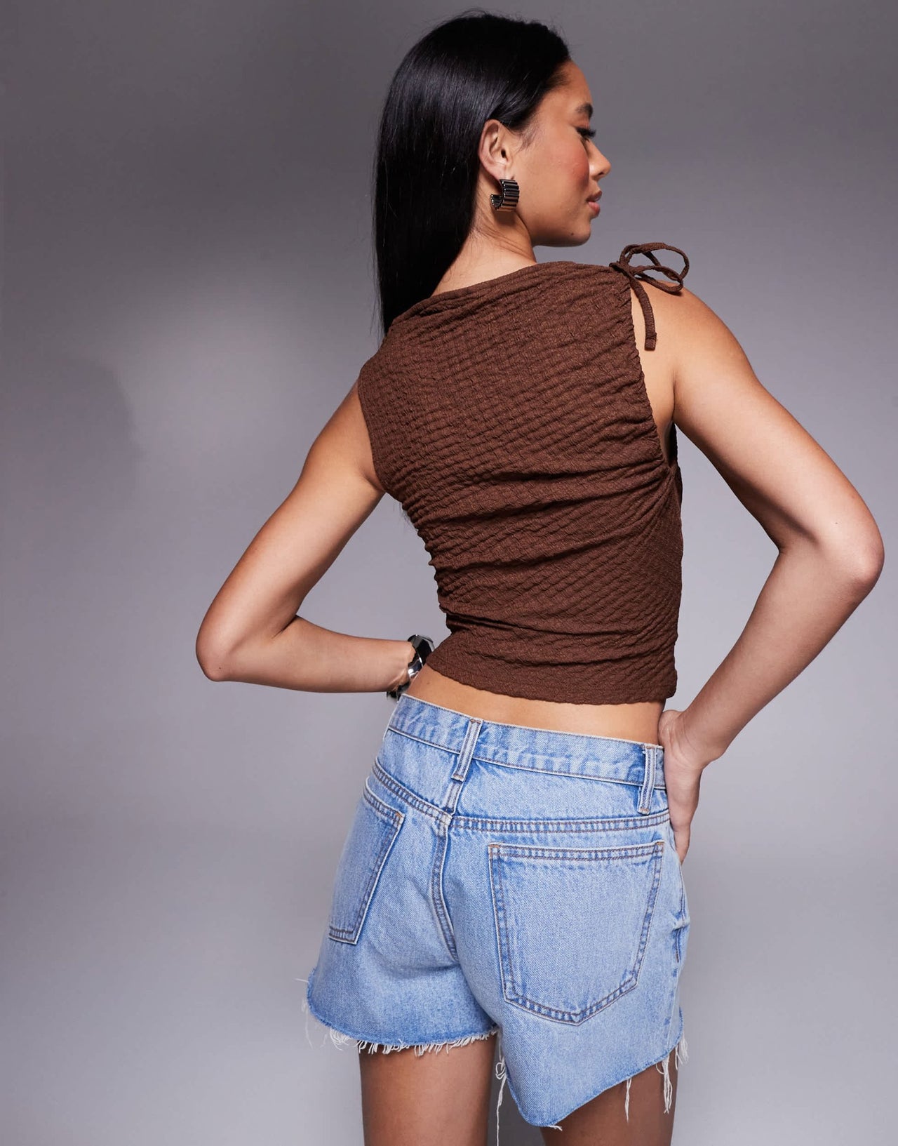 ASOS DESIGN ruched tie side textured vest in brown - ASOS Sample Sale EU Store