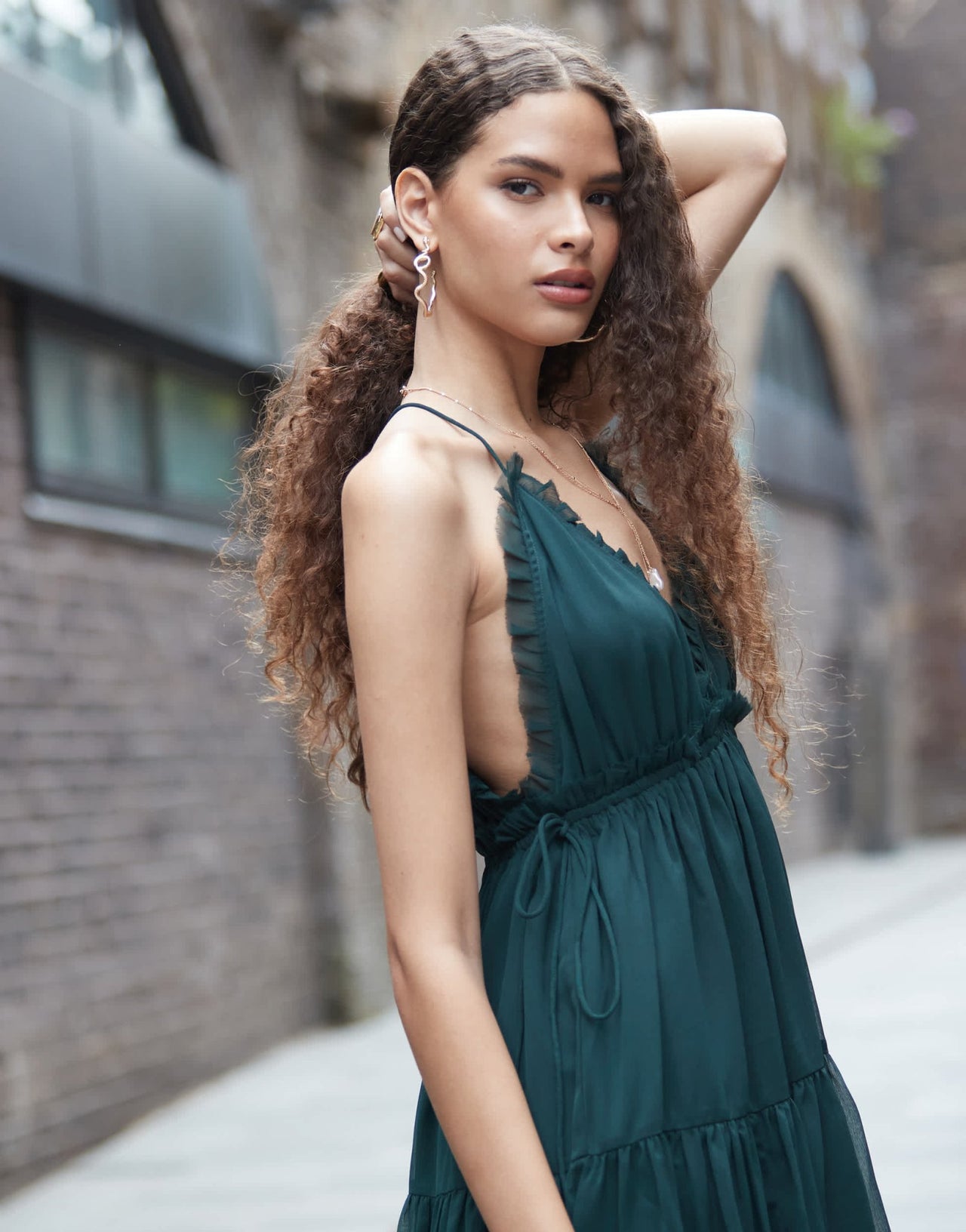 ASOS DESIGN ruffle tiered cami mini dress with lace trim in forest green - ASOS Sample Sale EU Store