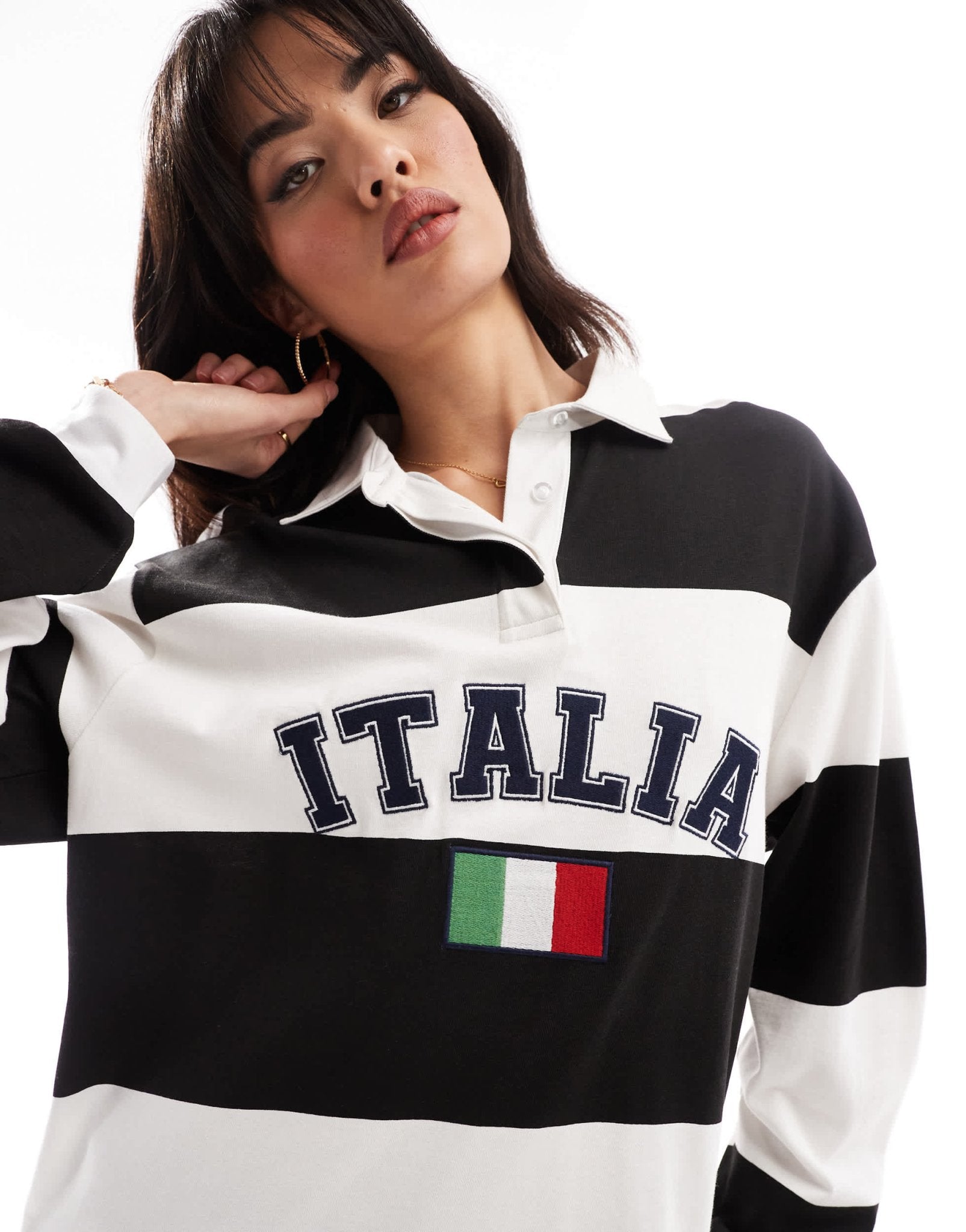ASOS DESIGN rugby shirt with embroidered italia graphic in mono stripe - ASOS Sample Sale EU Store