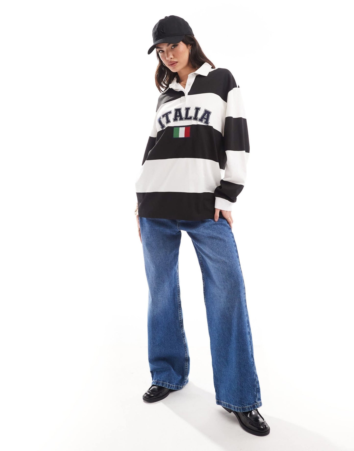 ASOS DESIGN rugby shirt with embroidered italia graphic in mono stripe - ASOS Sample Sale EU Store