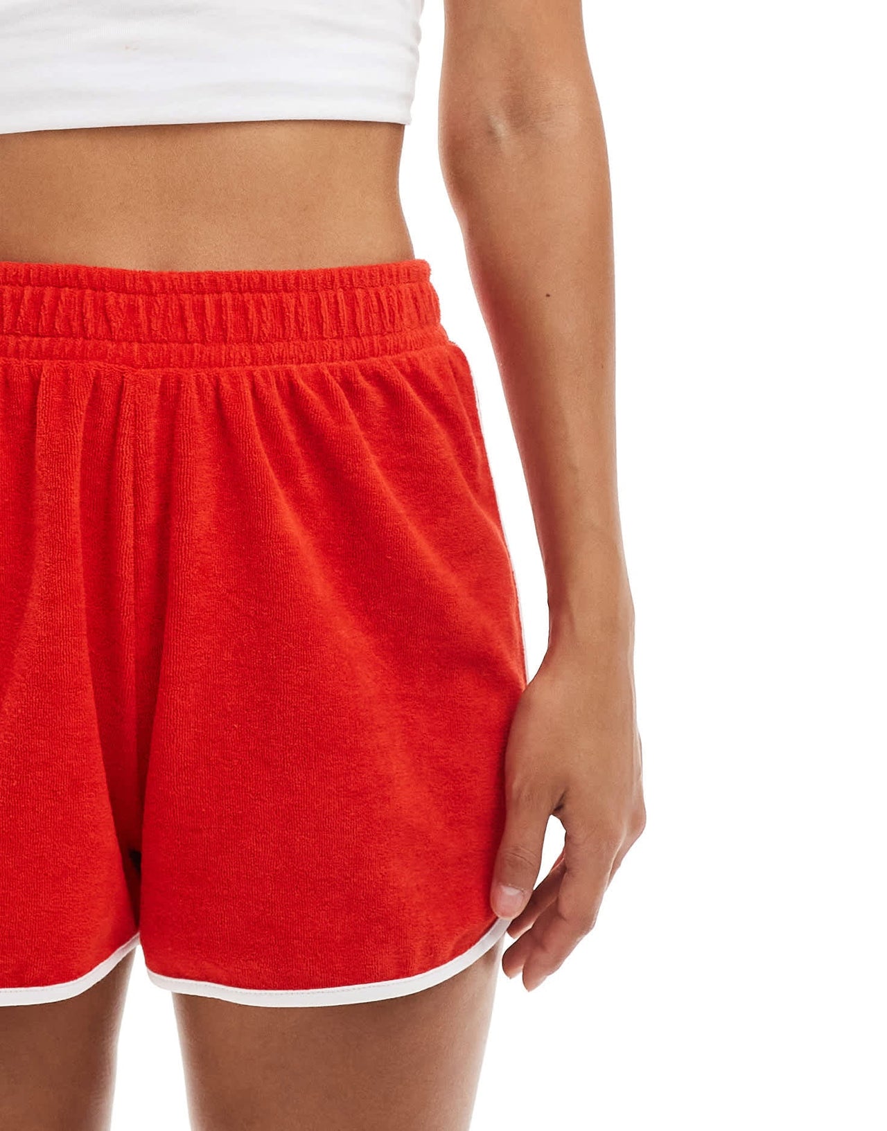 ASOS DESIGN runner short in towelling with contrast binding in red - ASOS Sample Sale EU Store