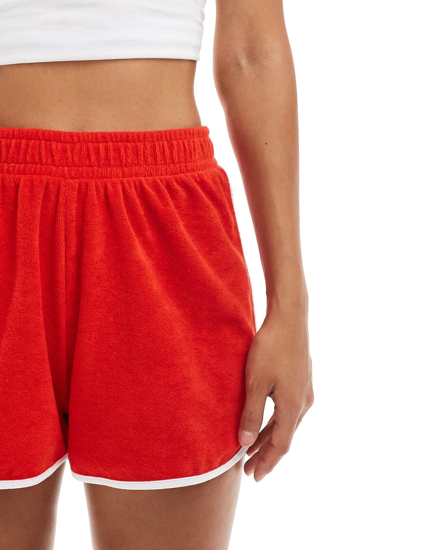 ASOS DESIGN runner short in towelling with contrast binding in red - ASOS Sample Sale EU Store