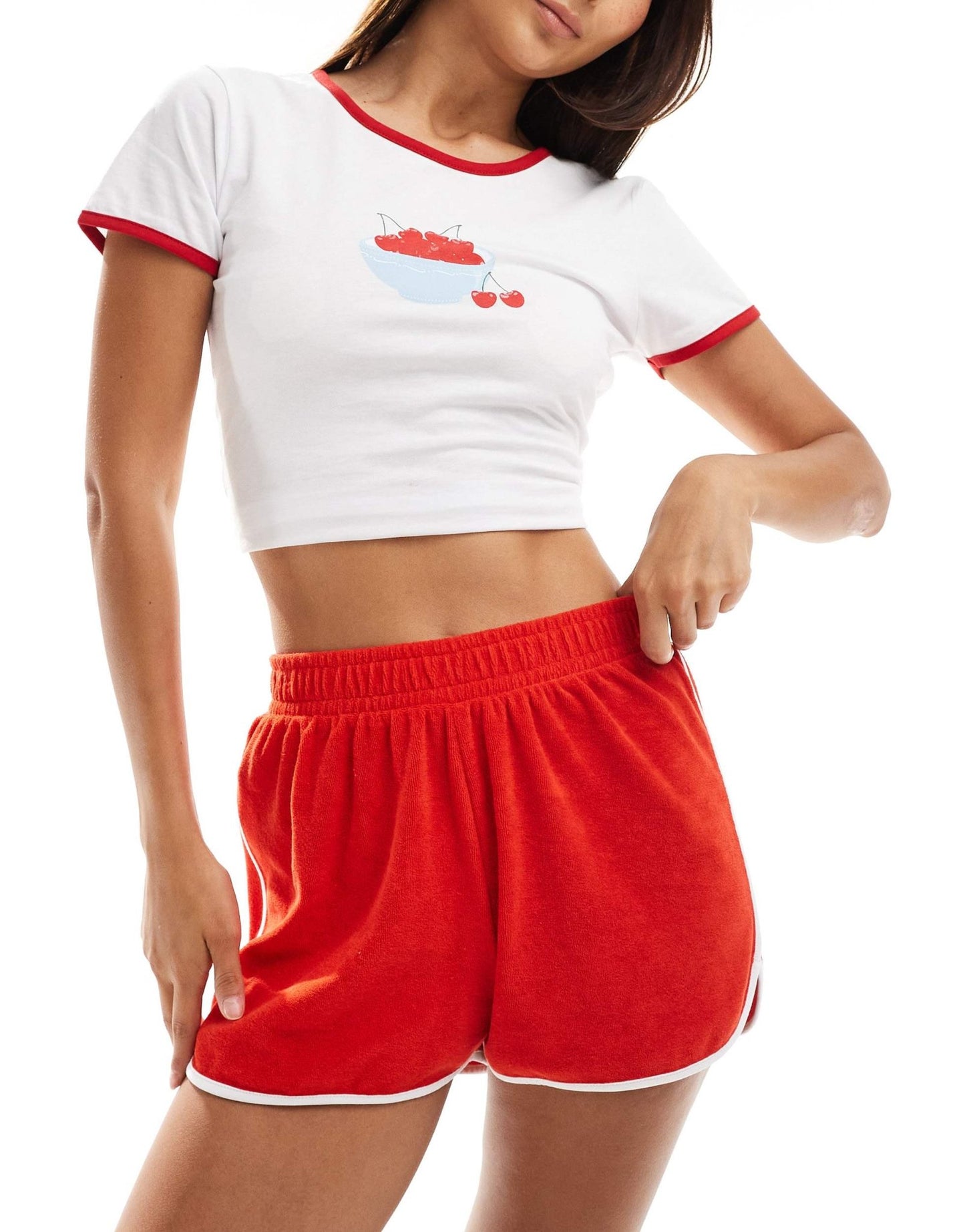 ASOS DESIGN runner short in towelling with contrast binding in red - ASOS Sample Sale EU Store