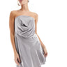 Mini abito ASOS DESIGN in satin con corpino arricciato e orlo asimmetrico, grigio