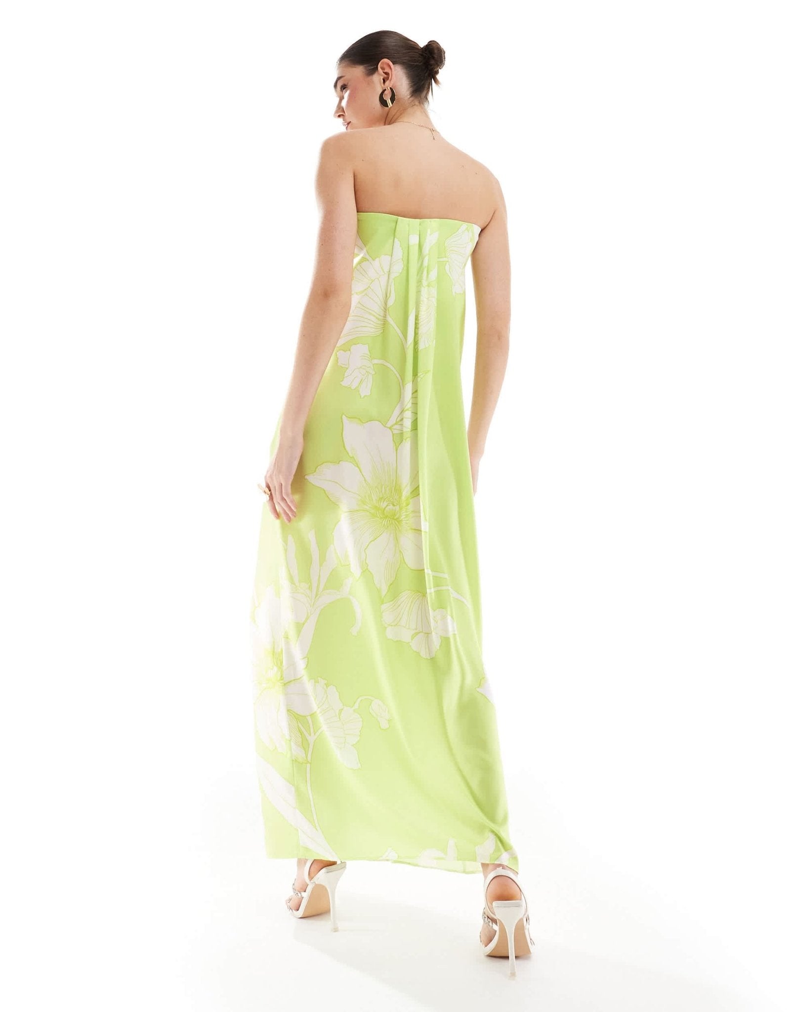 ASOS DESIGN satin bandeau drape column midi dress in lime floral print - ASOS Sample Sale EU Store