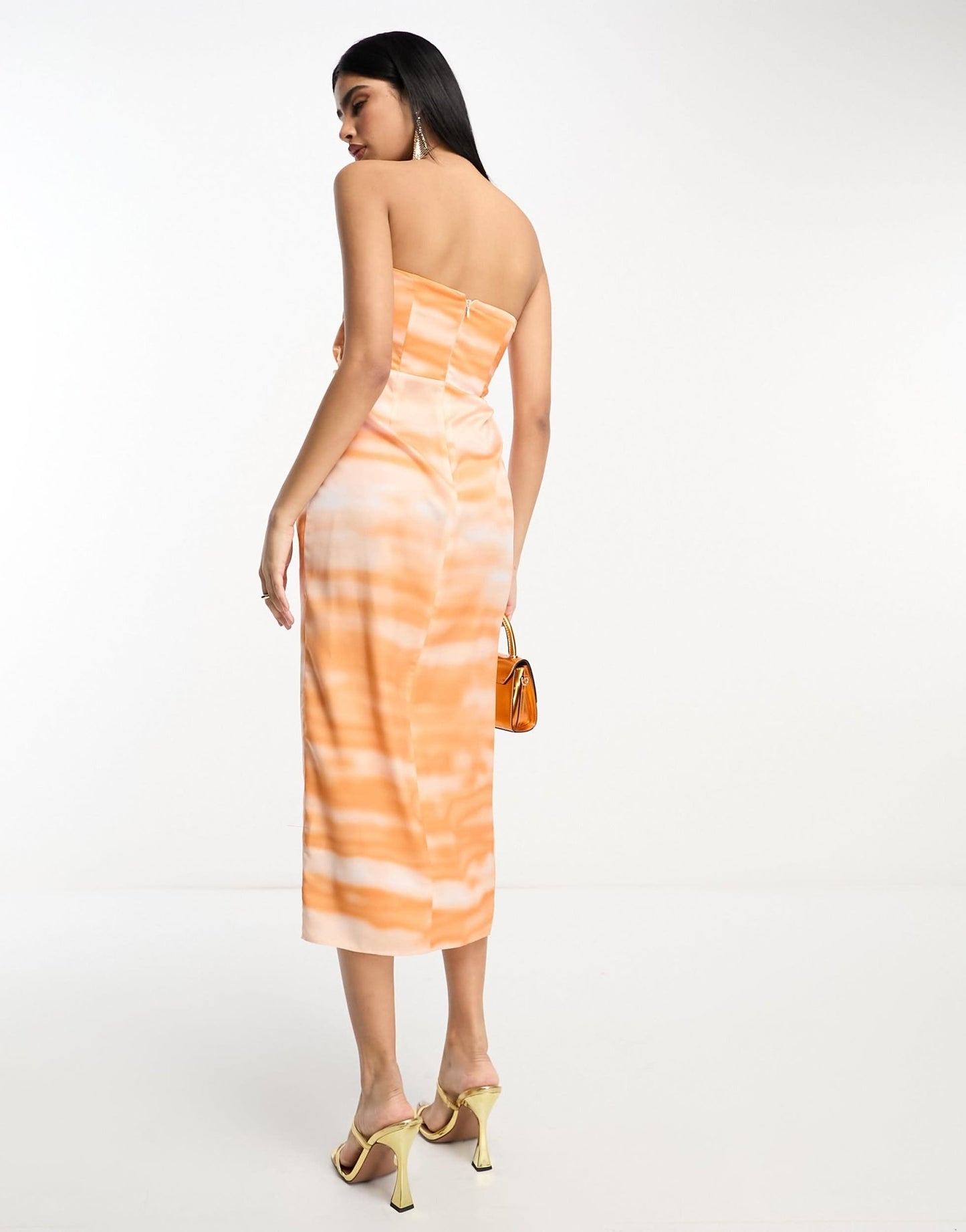 ASOS DESIGN satin bandeau twist front midi dress in watercolour print - ASOS Sample Sale EU Store