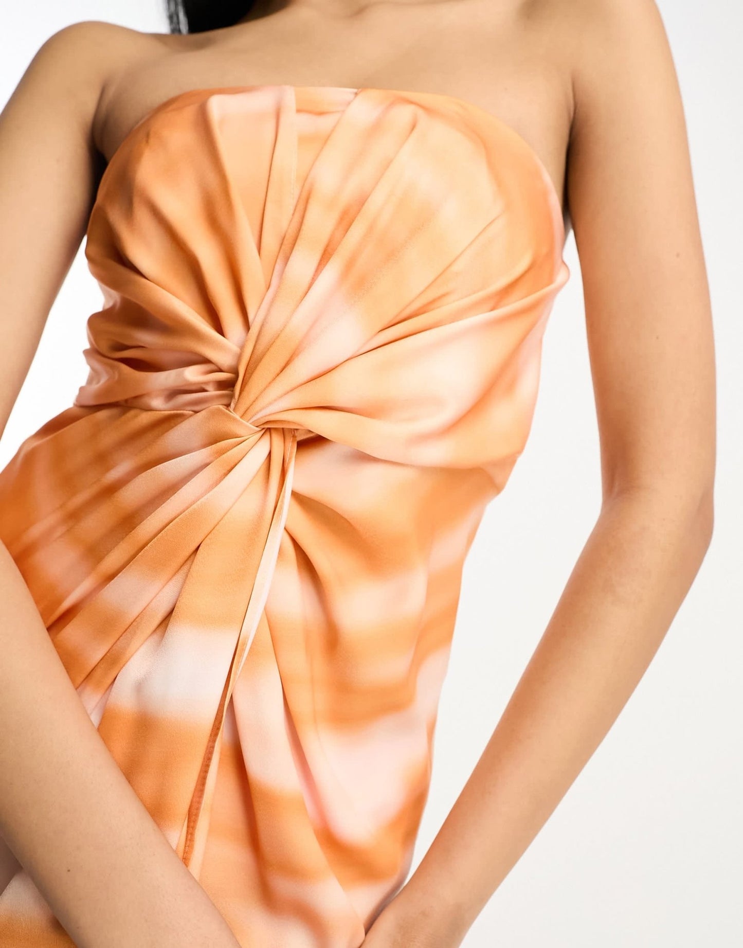 ASOS DESIGN satin bandeau twist front midi dress in watercolour print - ASOS Sample Sale EU Store