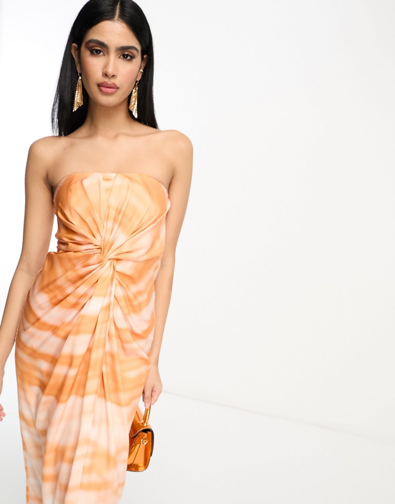 ASOS DESIGN satin bandeau twist front midi dress in watercolour print - ASOS Sample Sale EU Store