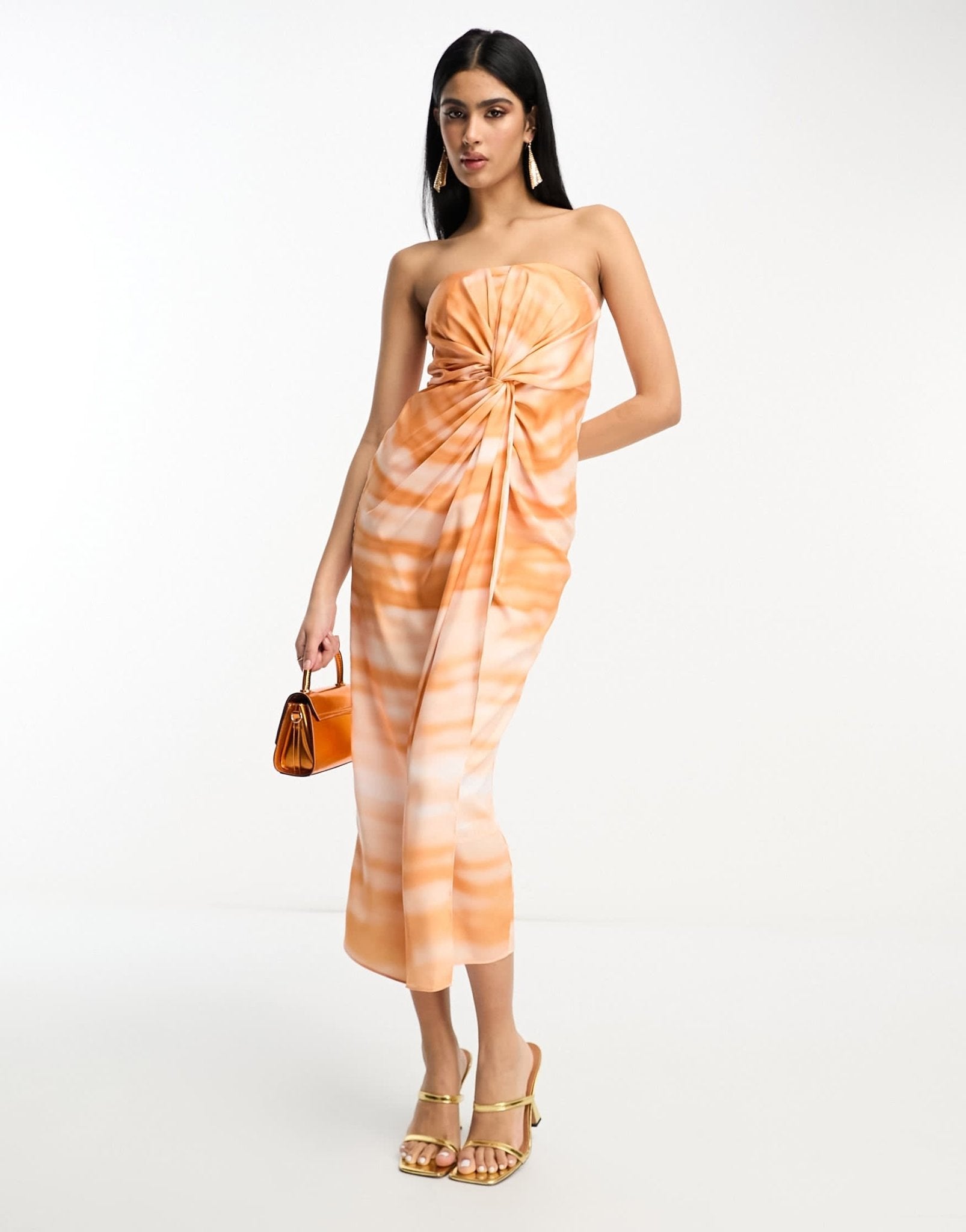 ASOS DESIGN satin bandeau twist front midi dress in watercolour print - ASOS Sample Sale EU Store