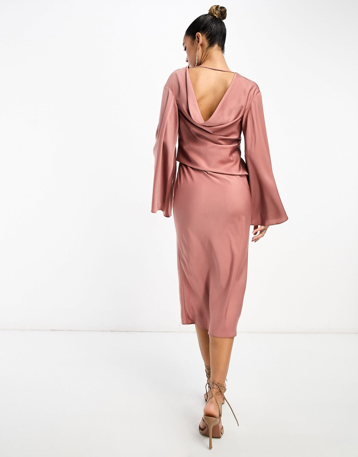 ASOS DESIGN satin batwing midi dress with drape bodice detail in toffee - ASOS Sample Sale EU Store