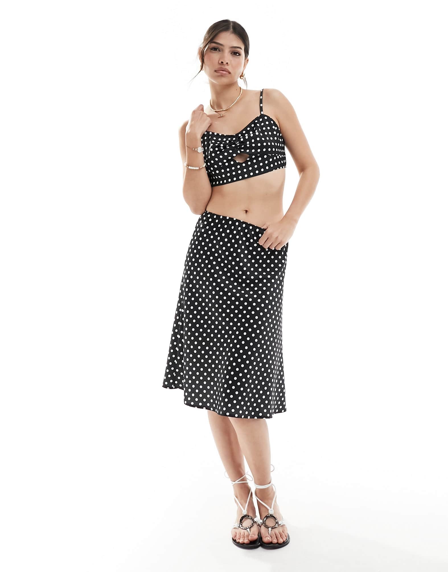ASOS DESIGN satin bralet co - ord top in mono spot print - ASOS Sample Sale EU Store