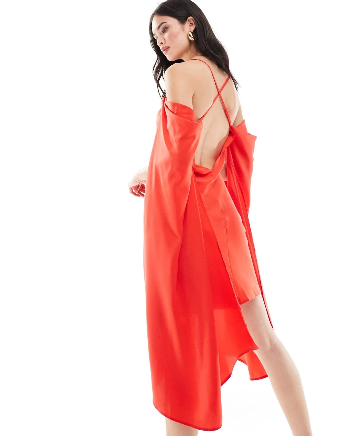 ASOS DESIGN satin cowl neck mini dress with exaggerated sleeve detail in red - ASOS Sample Sale EU Store