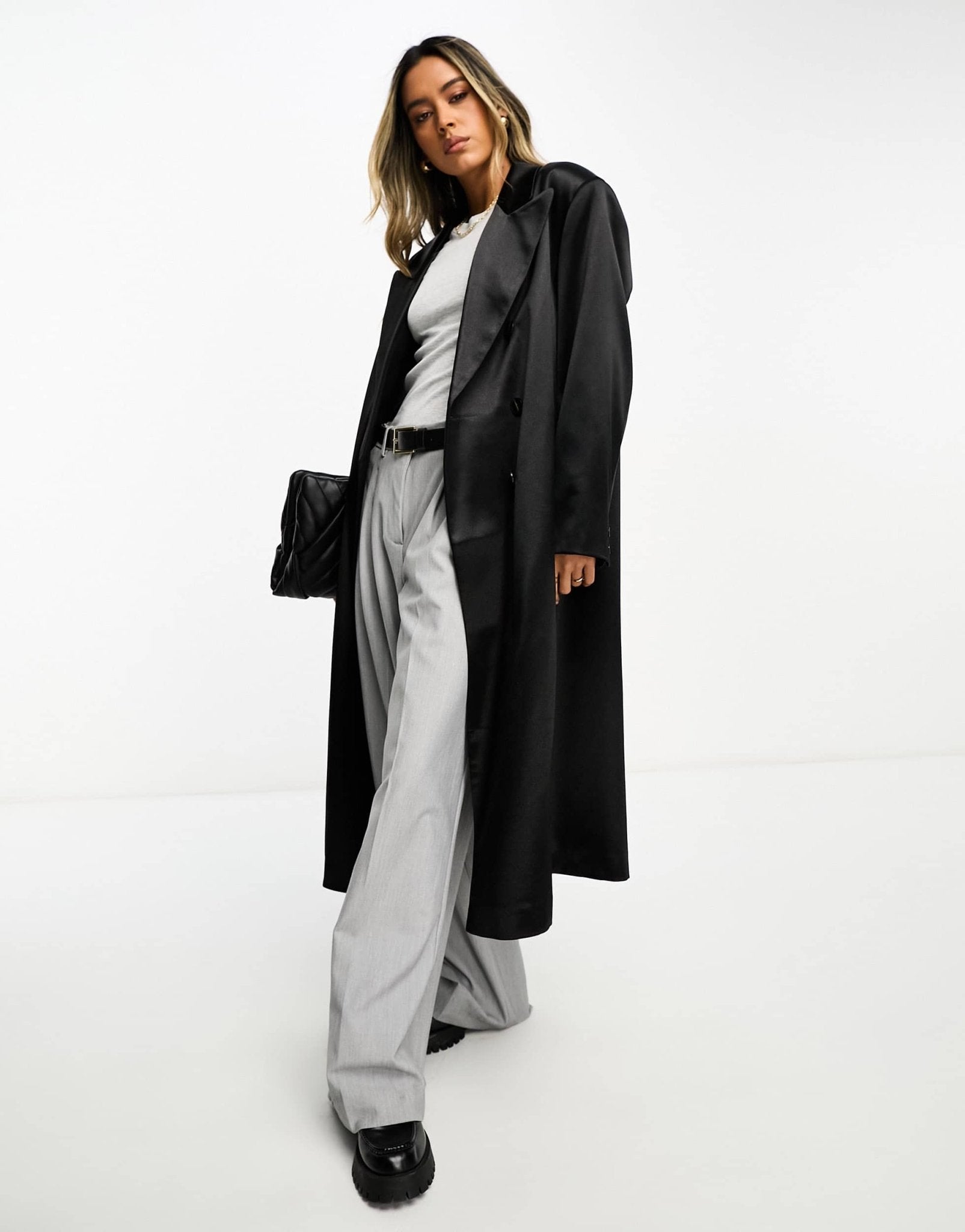 ASOS DESIGN satin dad coat in black - ASOS Sample Sale EU Store