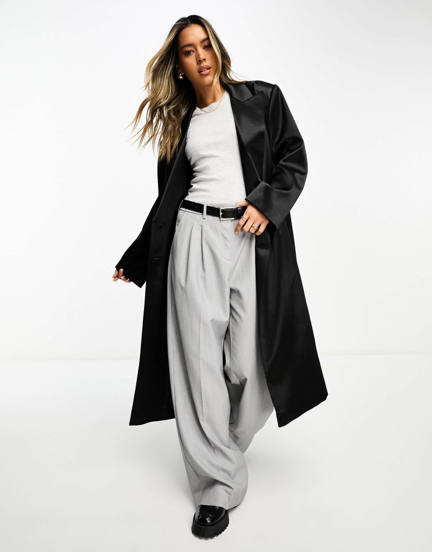 ASOS DESIGN satin dad coat in black - ASOS Sample Sale EU Store
