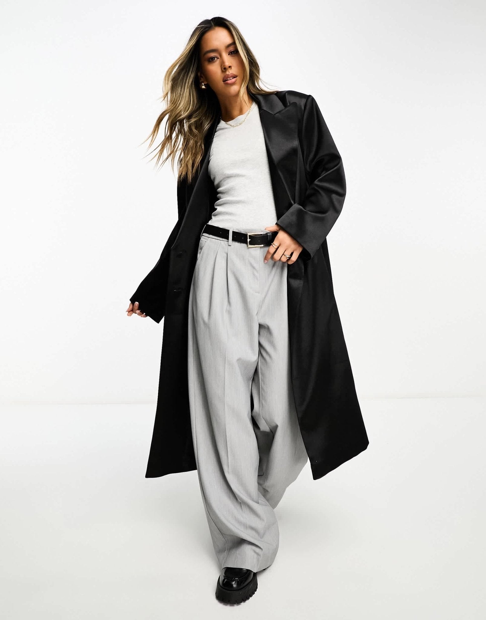 ASOS DESIGN satin dad coat in black - ASOS Sample Sale EU Store