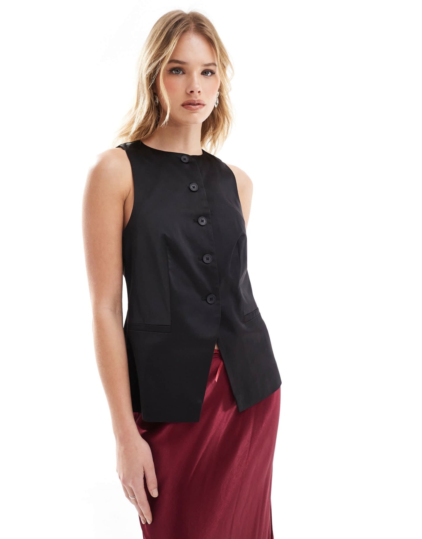 ASOS DESIGN satin high neck waistcoat in black - ASOS Sample Sale EU Store