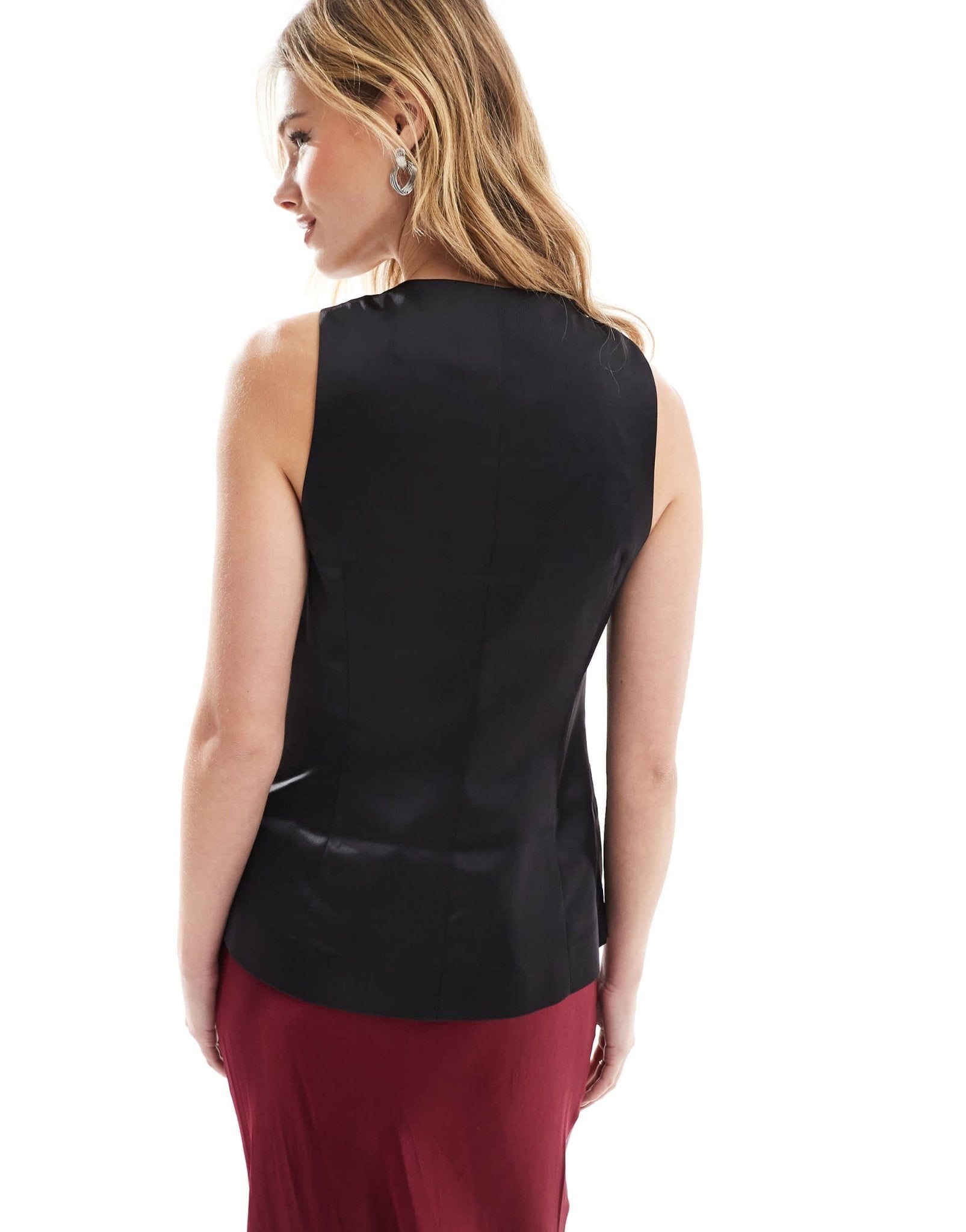 ASOS DESIGN satin high neck waistcoat in black - ASOS Sample Sale EU Store