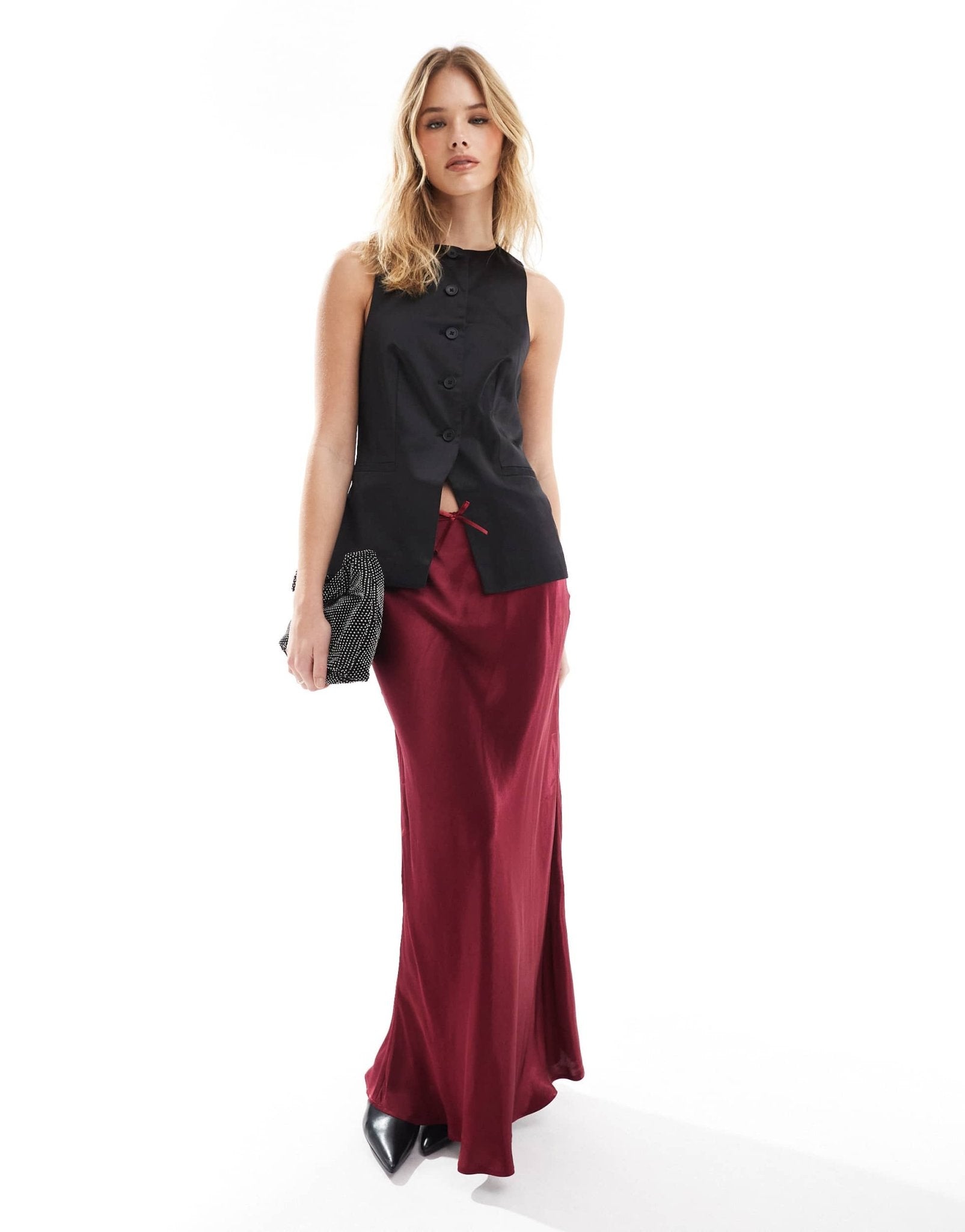 ASOS DESIGN satin high neck waistcoat in black - ASOS Sample Sale EU Store