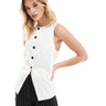 ASOS DESIGN satin high neck waistcoat in ivory