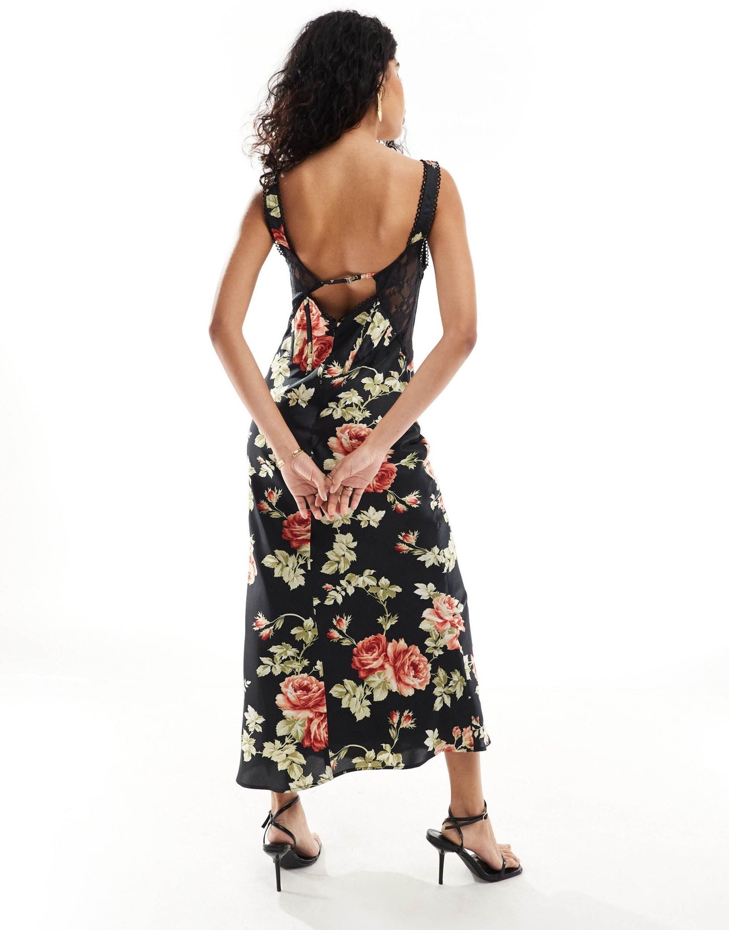 ASOS DESIGN satin lace mix boned corset midi dress in black floral print - ASOS Sample Sale EU Store