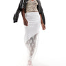 ASOS DESIGN satin maxi skirt with lace insert in ivory