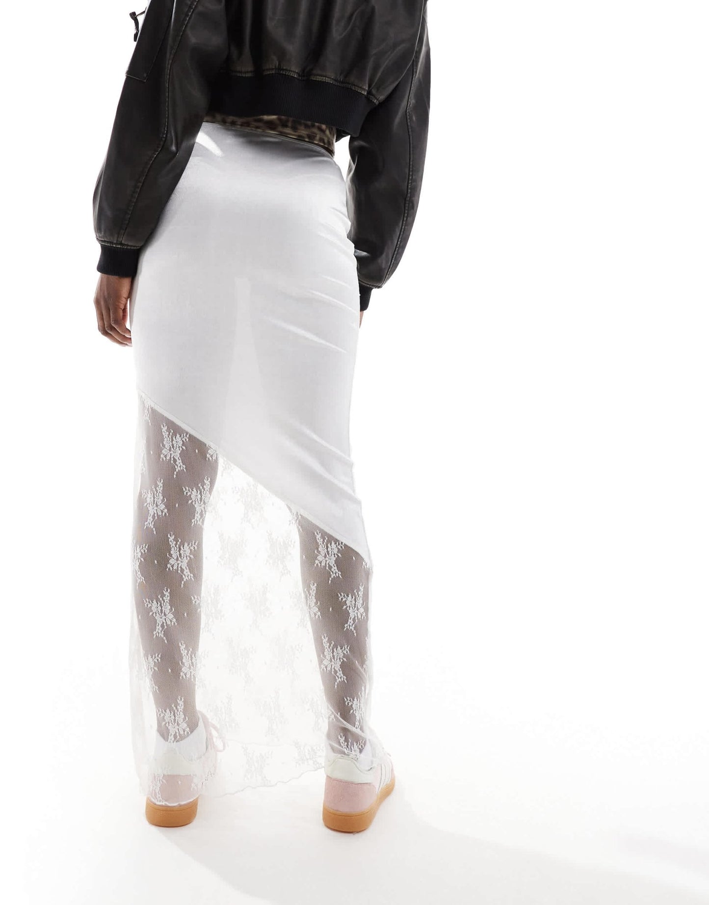 ASOS DESIGN satin maxi skirt with lace insert in ivory - ASOS Sample Sale EU Store
