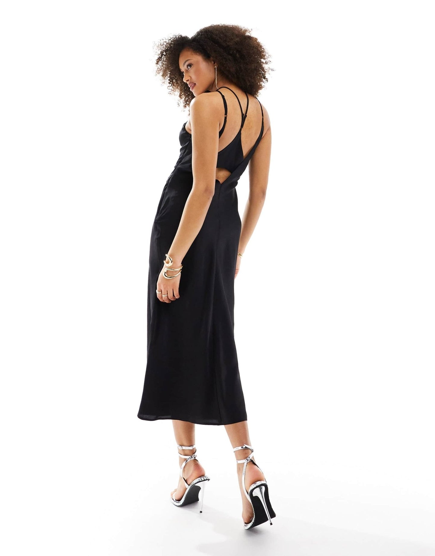 ASOS DESIGN satin mix racer neck midi dress with sheer detail in black - ASOS Sample Sale EU Store