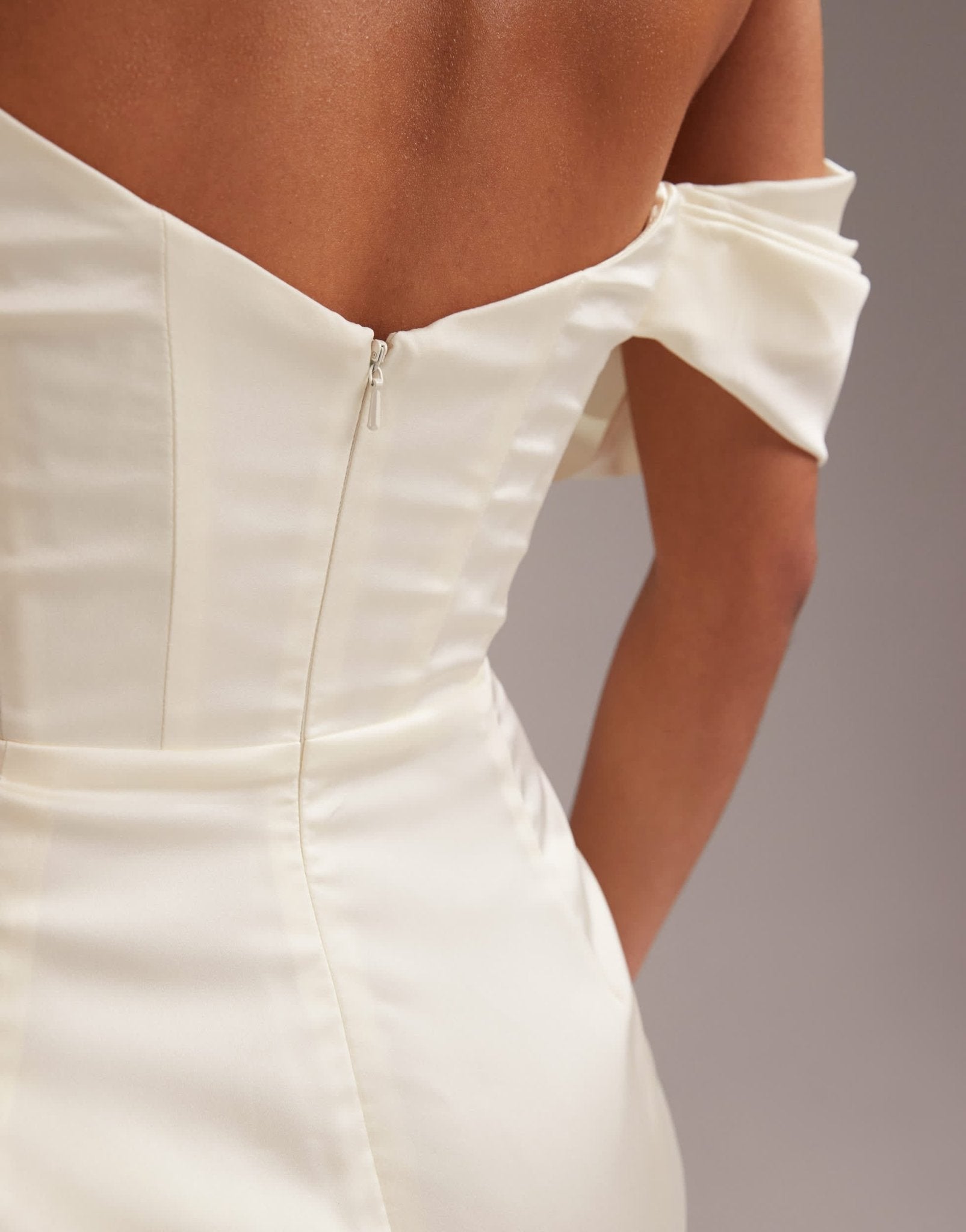 ASOS DESIGN satin off shoulder mini dress in ivory - ASOS Sample Sale EU Store