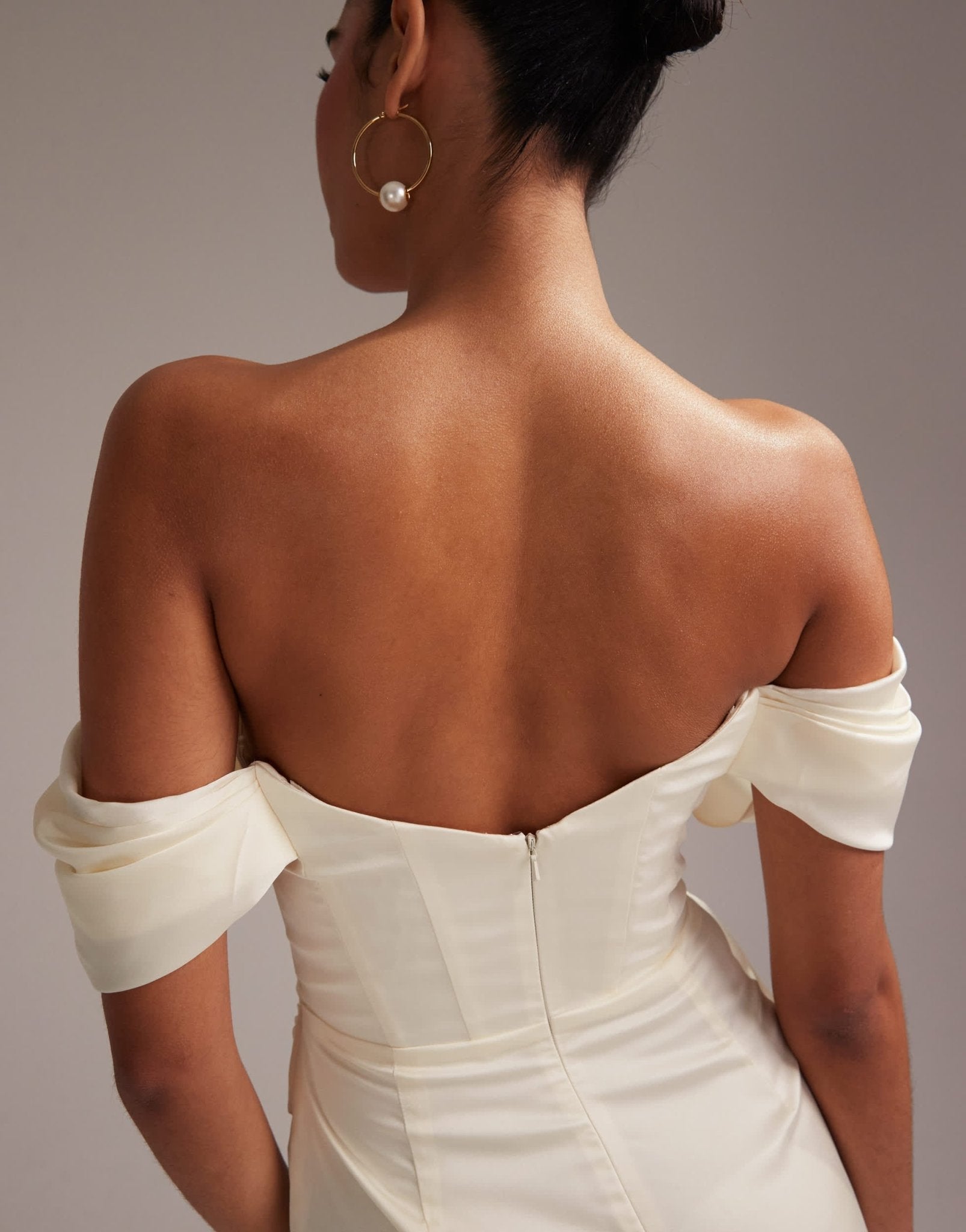 ASOS DESIGN satin off shoulder mini dress in ivory - ASOS Sample Sale EU Store