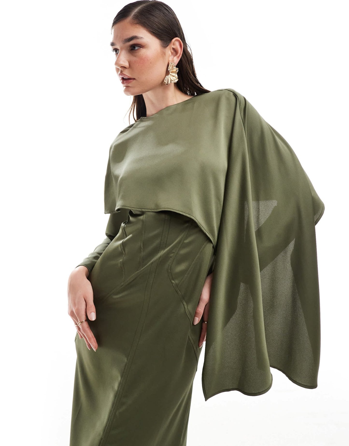 ASOS DESIGN satin overlay maxi dress with stitch detail in khaki - ASOS Sample Sale EU Store