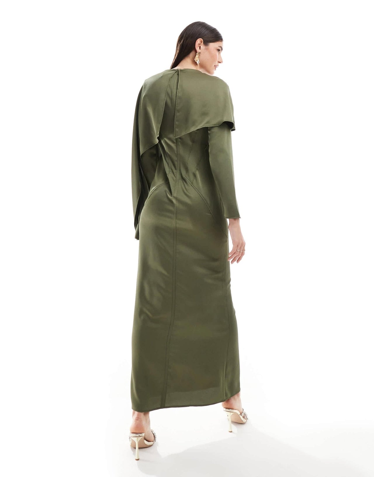 ASOS DESIGN satin overlay maxi dress with stitch detail in khaki - ASOS Sample Sale EU Store