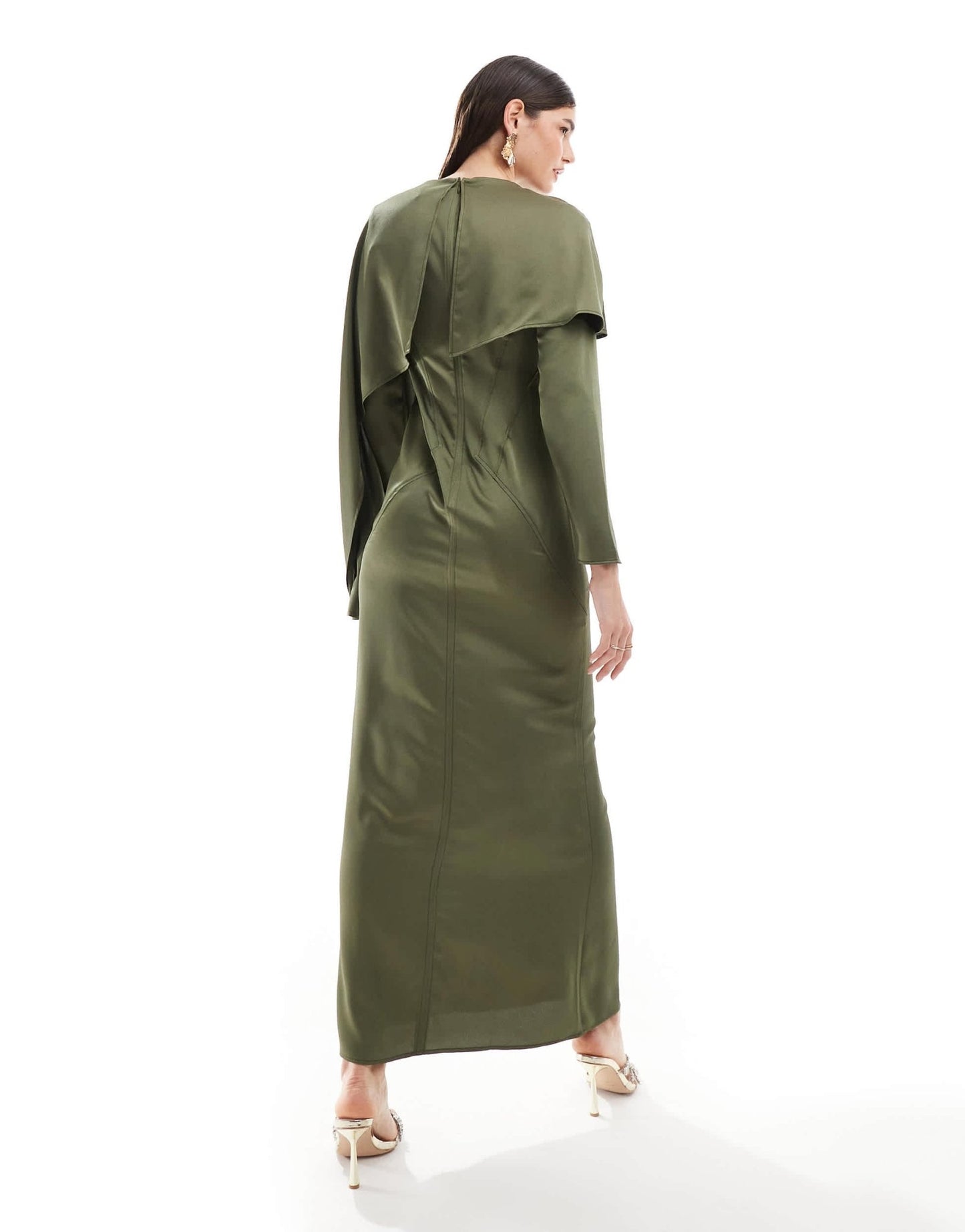 ASOS DESIGN satin overlay maxi dress with stitch detail in khaki - ASOS Sample Sale EU Store