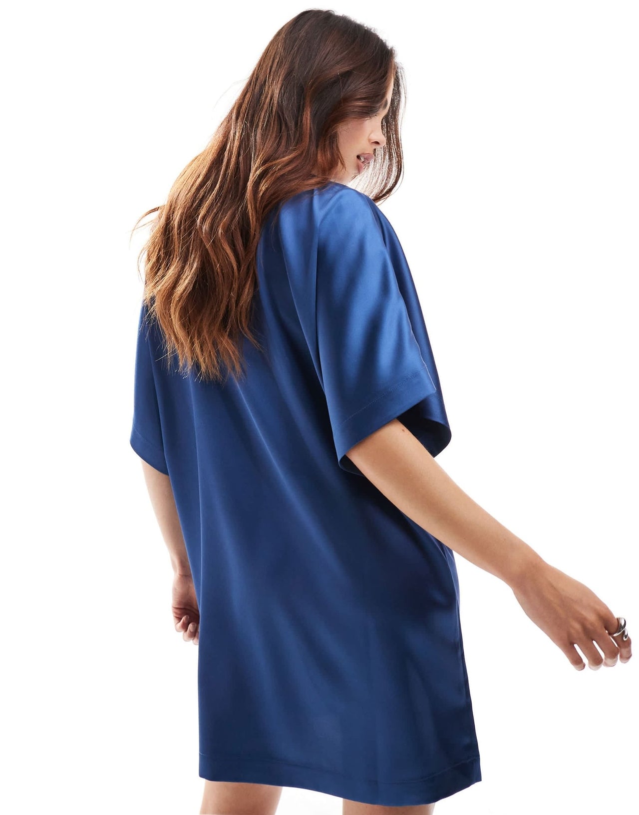 ASOS DESIGN satin oversized mini tshirt dress in denim blue - ASOS Sample Sale EU Store