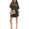 ASOS DESIGN satin oversized mini tshirt dress in khaki