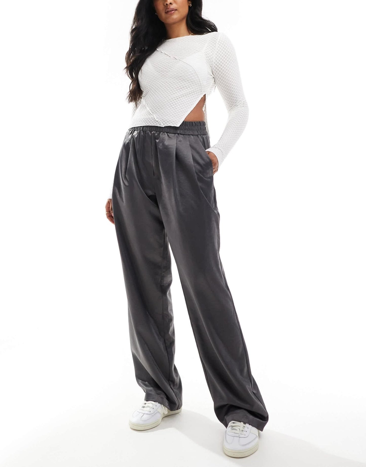 ASOS DESIGN satin pull on relaxed trouser in grey shimmer - ASOS Sample Sale EU Store