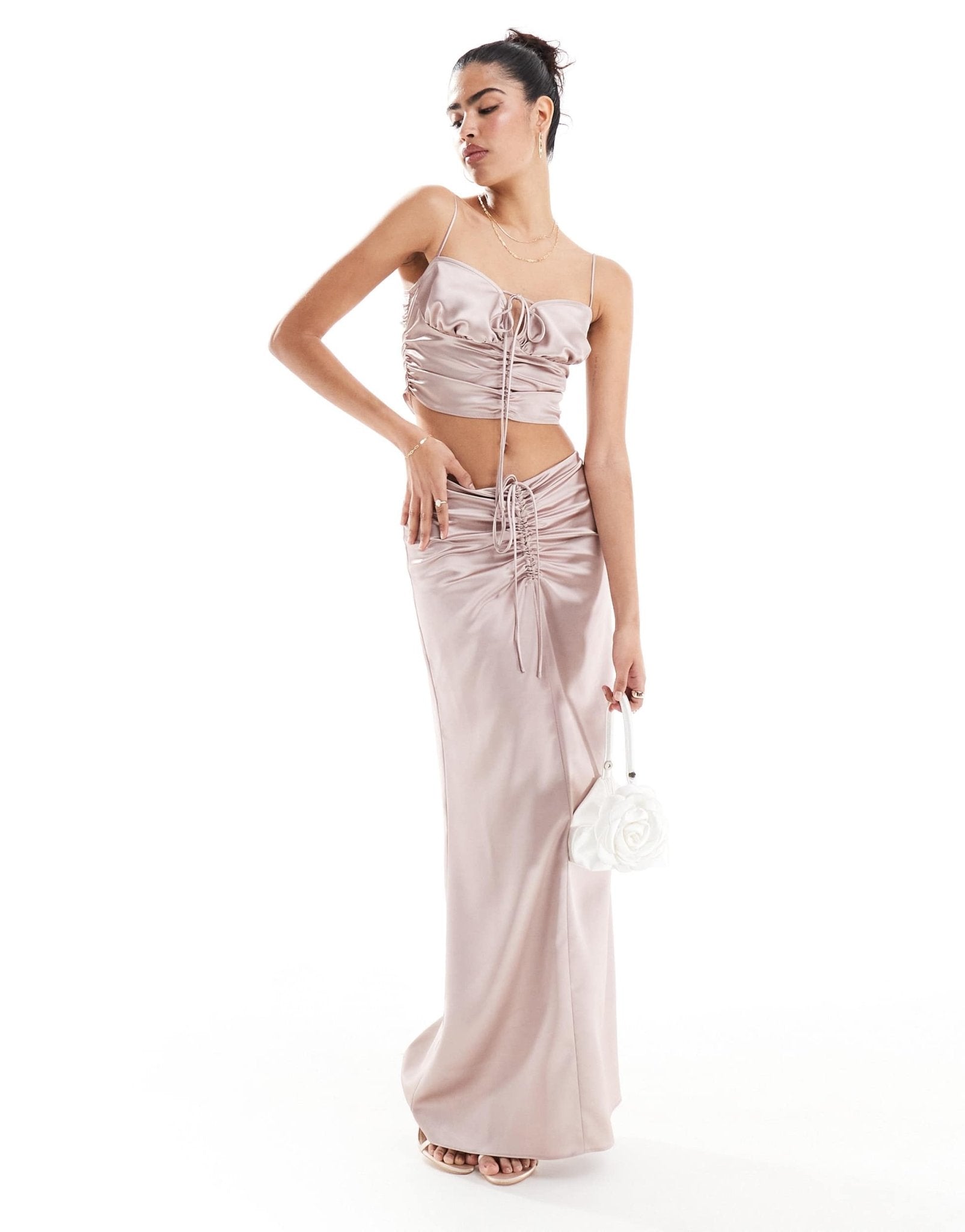 ASOS DESIGN satin ruched cami top co - ord in blush - ASOS Sample Sale EU Store