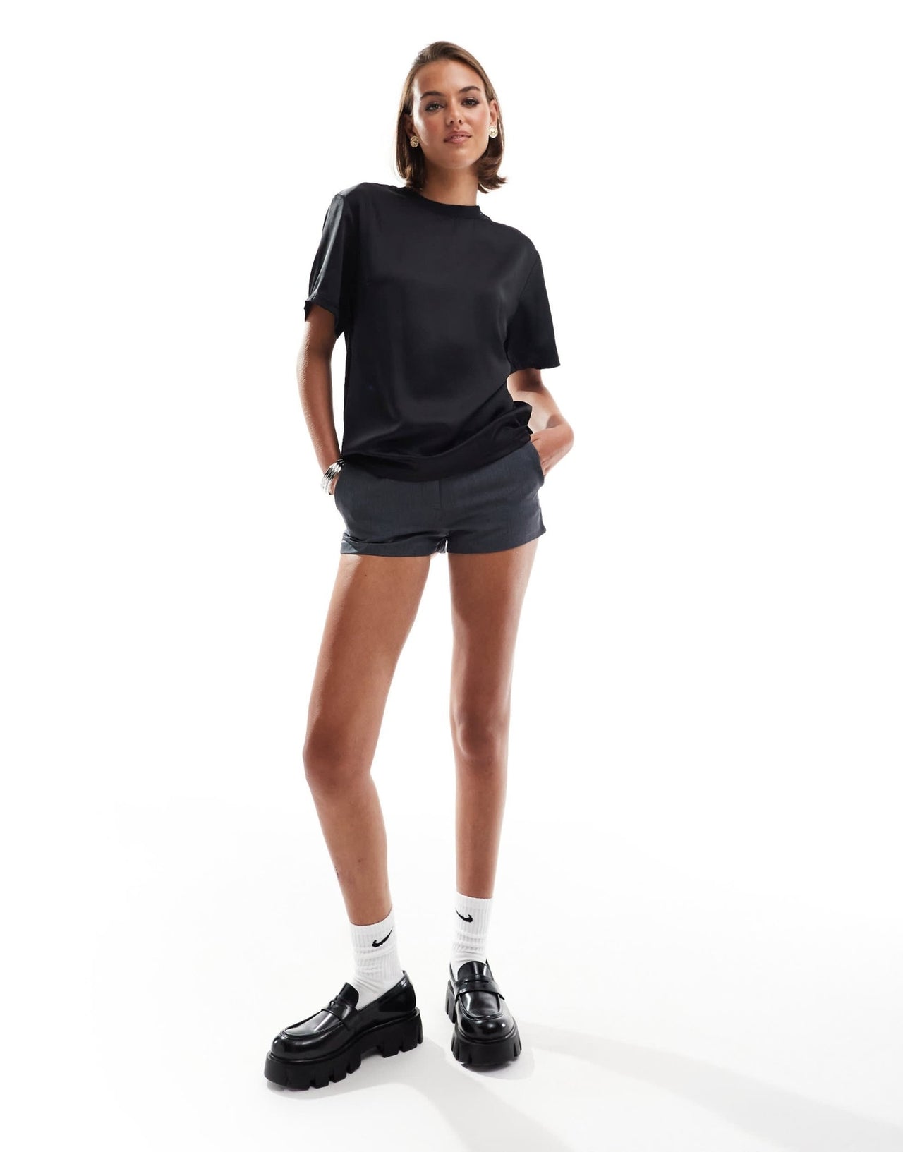 ASOS DESIGN satin t shirt with ribbed neckline in black - ASOS Sample Sale EU Store