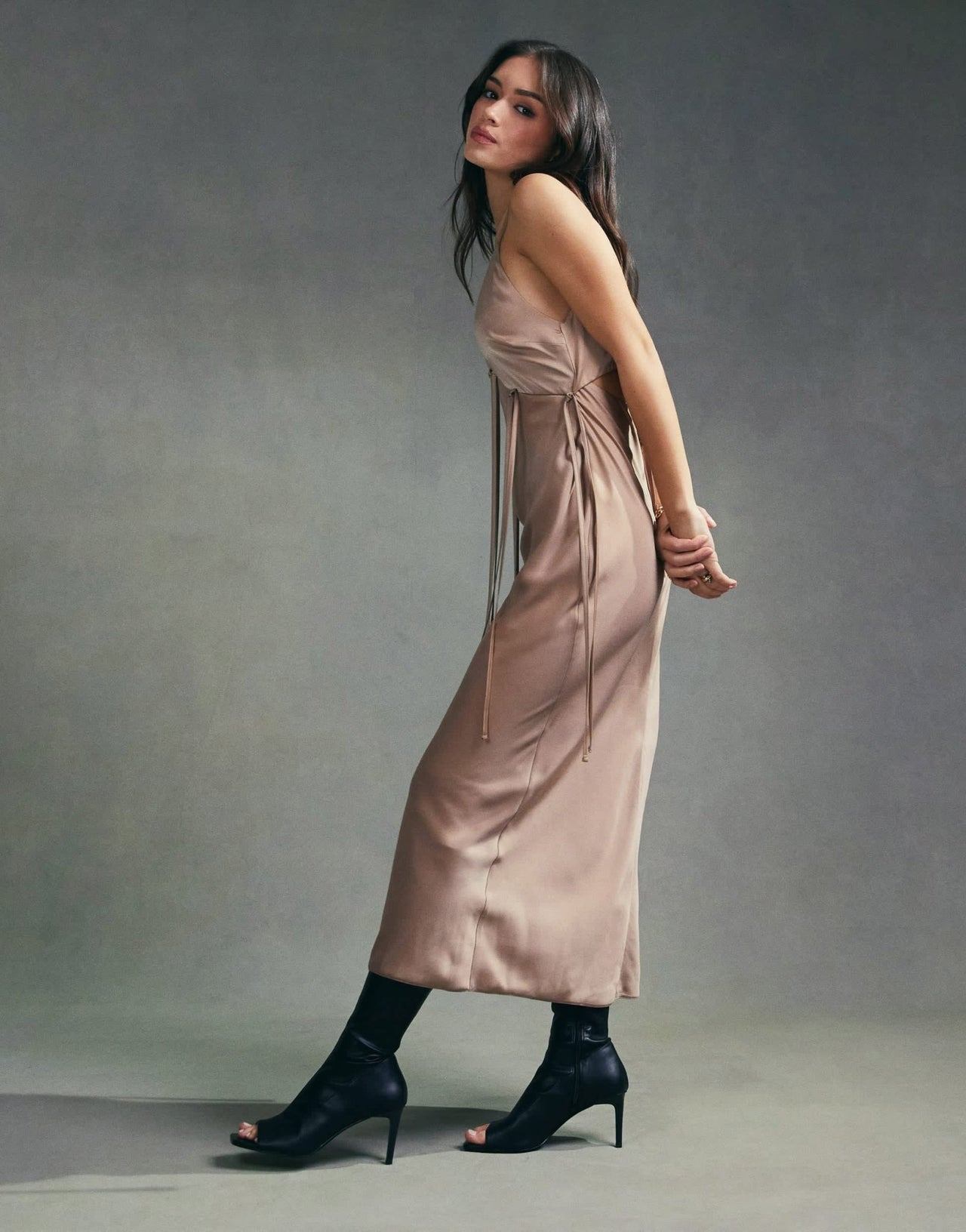 ASOS DESIGN satin tie waist detail midi dress in mocha - ASOS Sample Sale EU Store